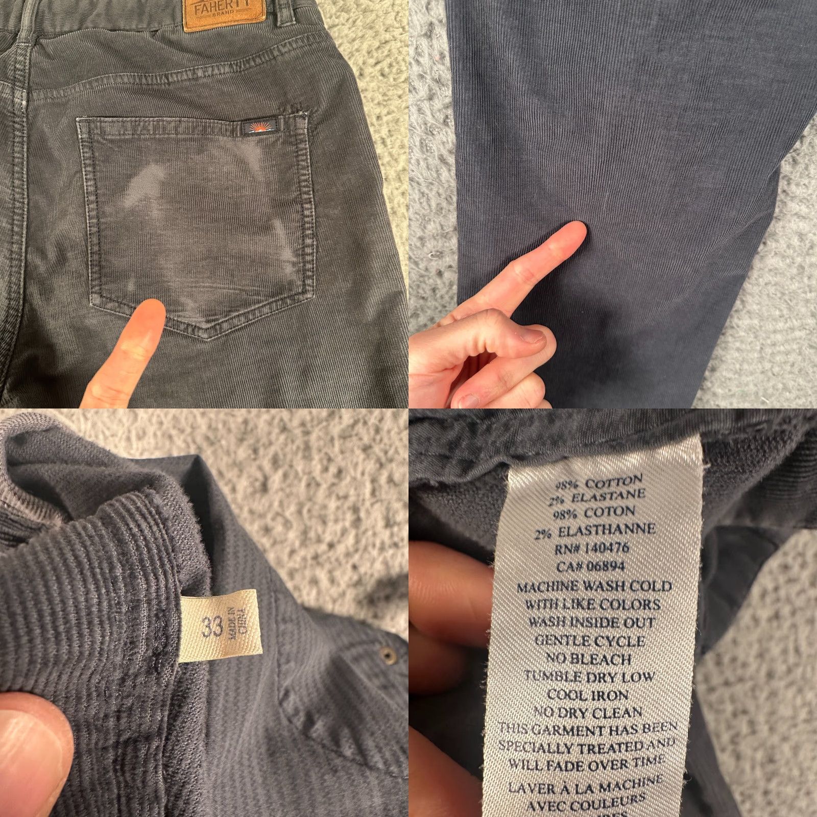 Faherty VINTAGE Faherty Thin Corduroy Pants Men's 33 Gray Stretch 5-Pocket Straight Leg Size US 33 - 9 Thumbnail
