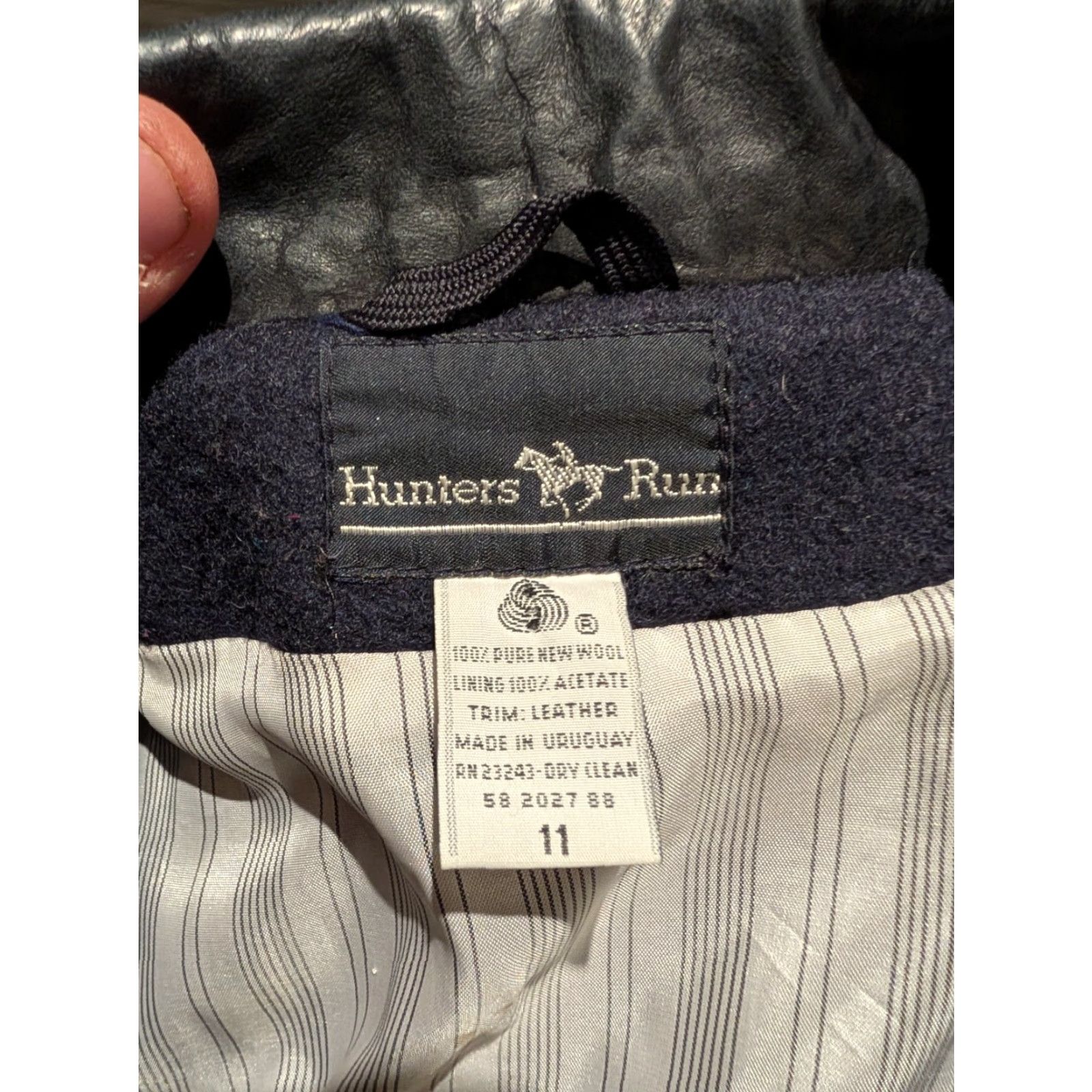 Hunter VINTAGE Hunters Run Wool Long Coat Jacket Size 11 Women's Gray Geometric Casual Winter with Leather Collar Size L / US 10 / IT 46 - 7 Thumbnail