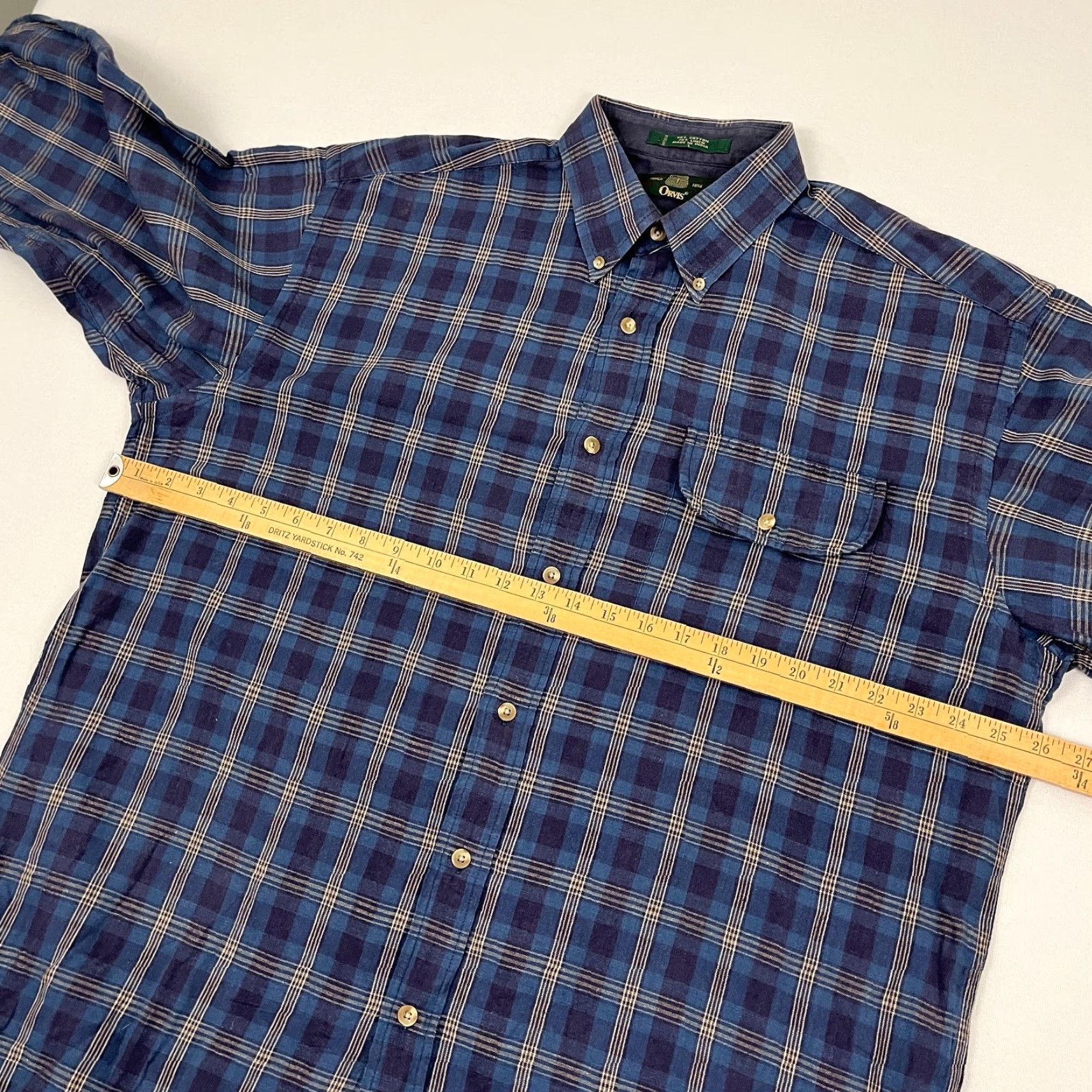 Orvis Orvis Shirt Mens L Blue Plaid Linen Blend Button-Up Long Sleeve VTG - Classic Outdoor, Casual, Travel, Workwear, Button-Down, Blue Plaid, Cotton Linen Size US L / EU 52-54 / 3 - 5 Thumbnail