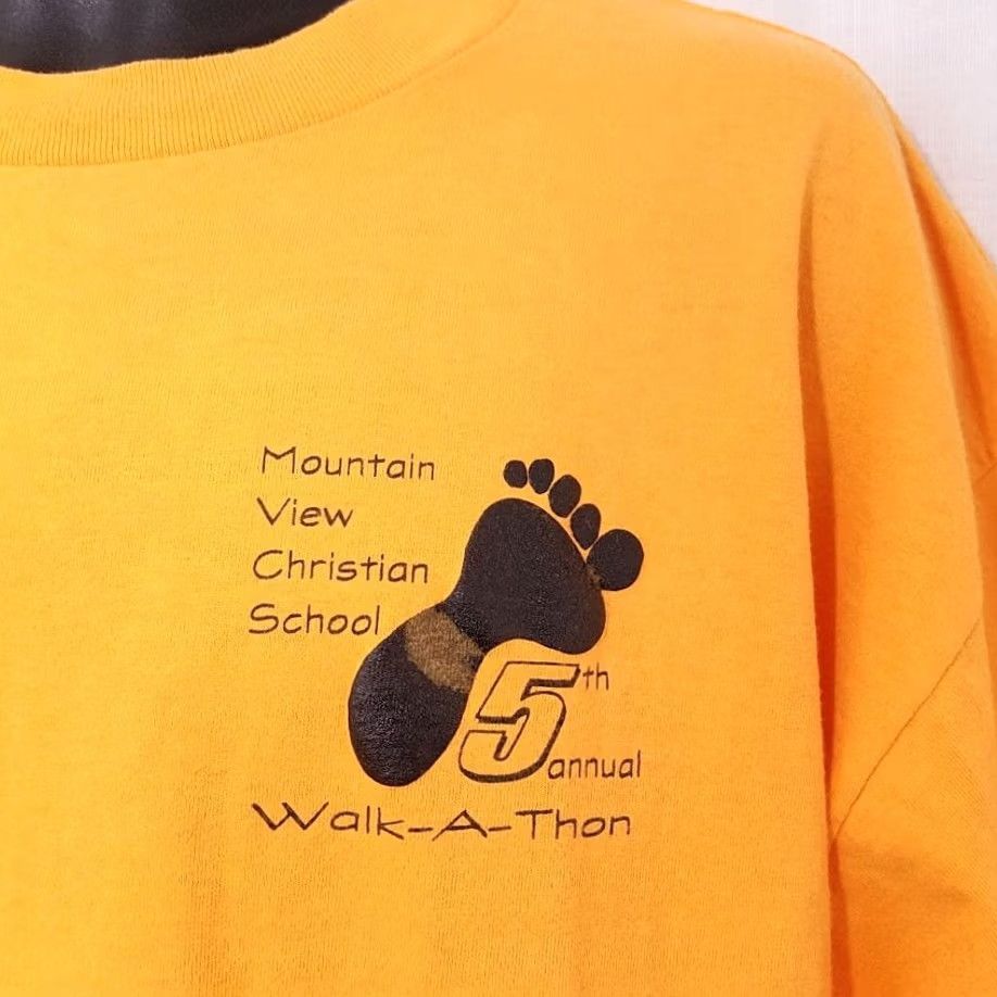 Tultex VINTAGE Jesus Walk A Thon T Shirt Mens 2XL Orange 90s Christian Mountain View Tultex Shirt Short Sleeve Crew Neck Graphic Tee Boys Womens Size US XXL / EU 58 / 5 - 3 Thumbnail
