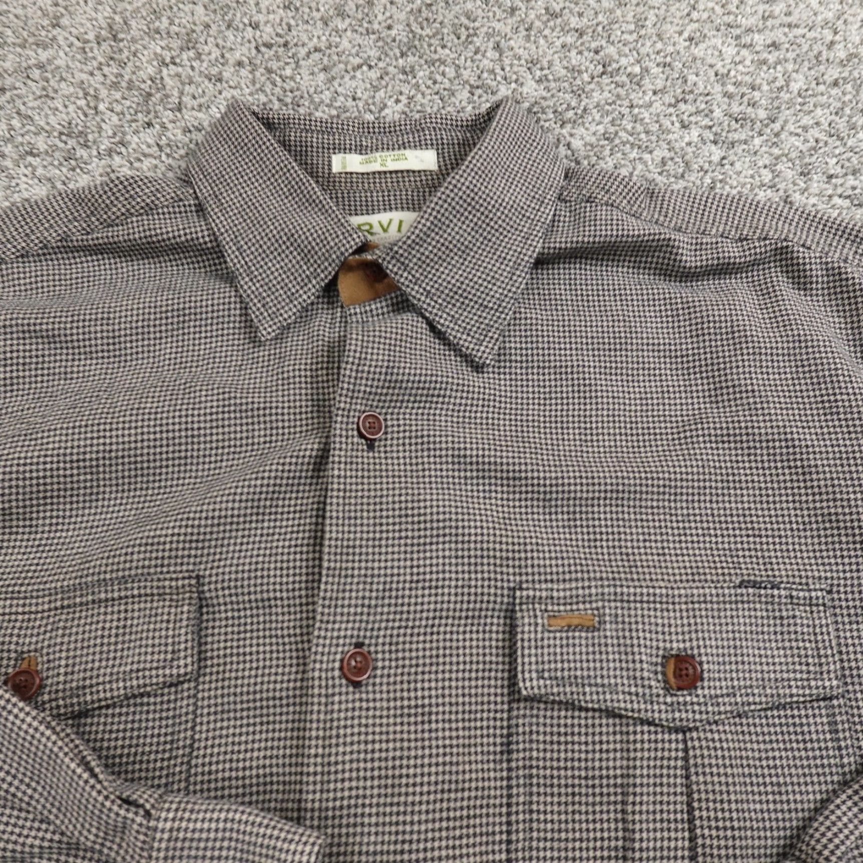 Orvis Orvis Shirt Mens XL Gray Houndstooth Flannel Button Up Long Sleeve Work Outdoor Size US XL / EU 56 / 4 - 3 Thumbnail