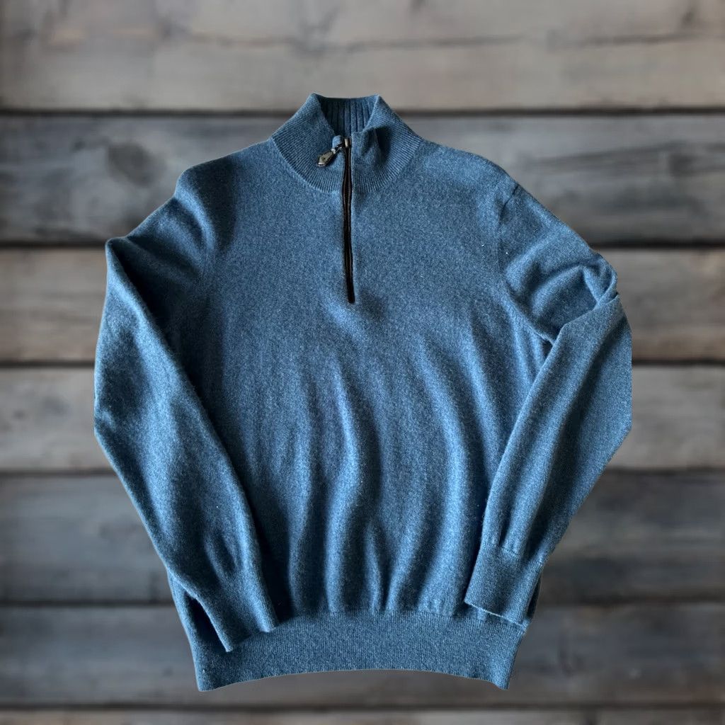 Neiman Marcus Neiman Marcus Men's 100% Cashmere 1/4-Zip Sweater Blue Large Long Sleeve Size US L / EU 52-54 / 3 - 1 Thumbnail