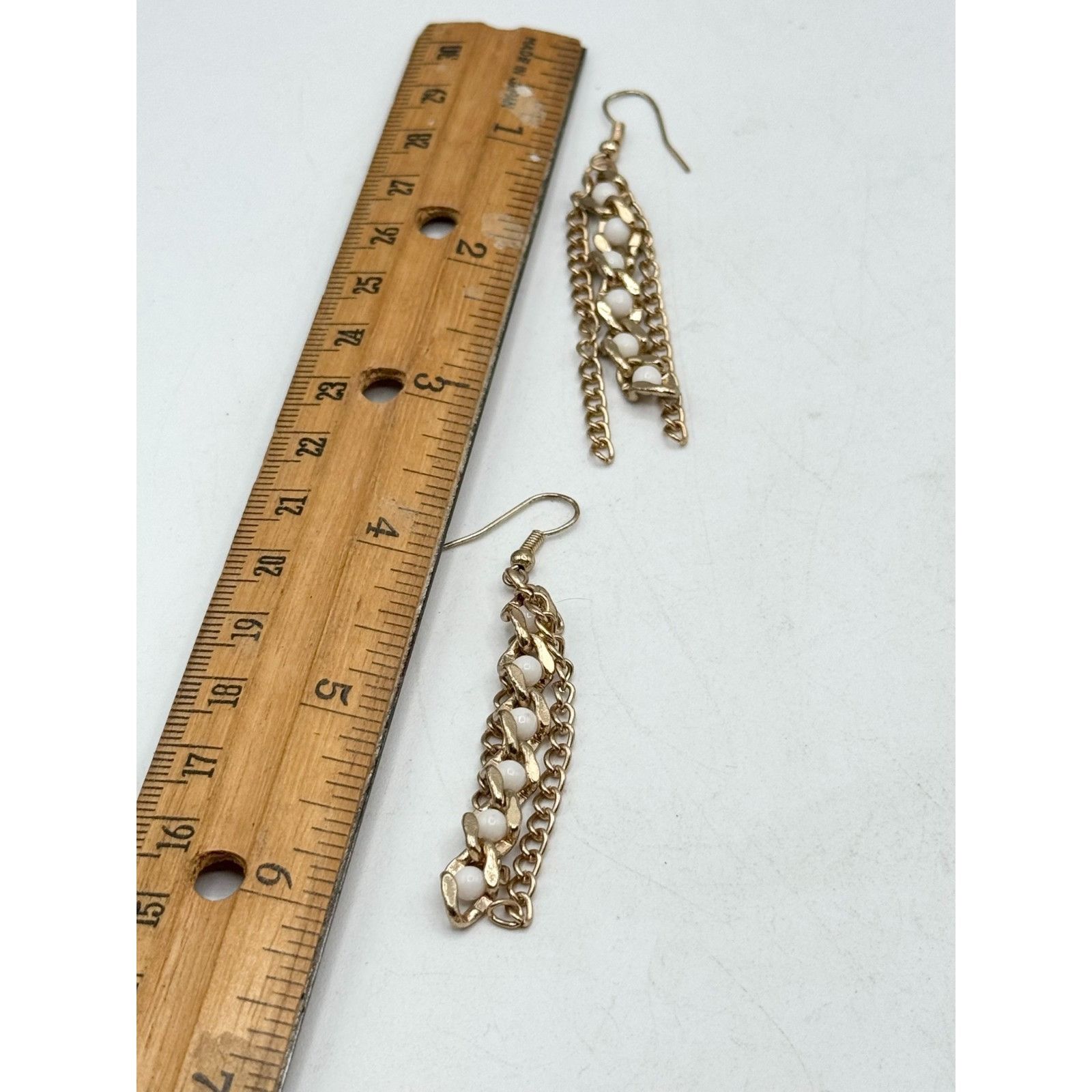 Vintage Vintage gold chain white bead tassel earrings Size ONE SIZE - 4 Thumbnail