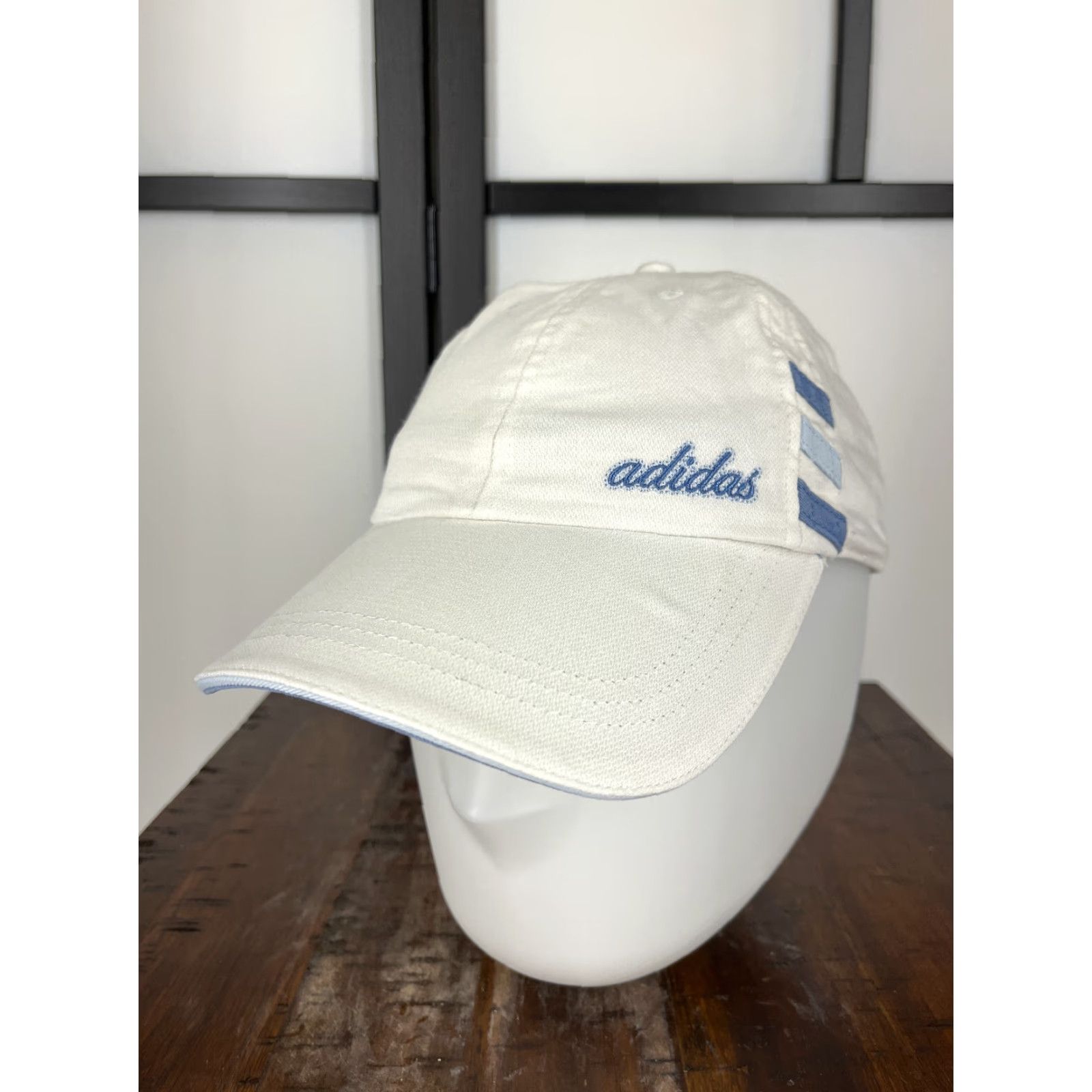 Adidas VINTAGE Adidas Hat Cap Strap Back Adult One Size White Blue Cotton Climalite Size ONE SIZE - 4 Thumbnail