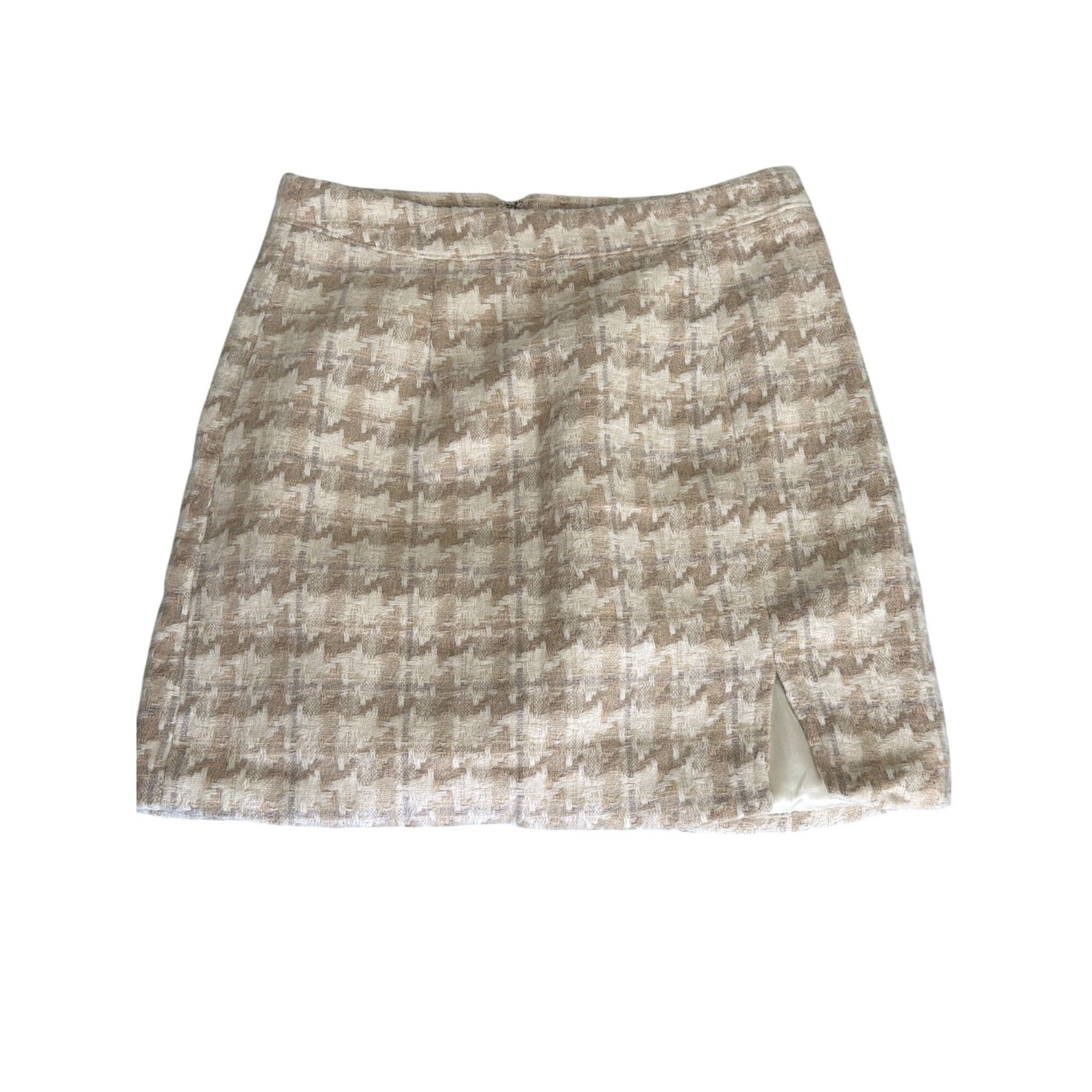 Other Entro Houndstooth Beige White Mini Skirt Side Slit Lined Bac Size 27" / US 4 / IT 40 - 1 Thumbnail