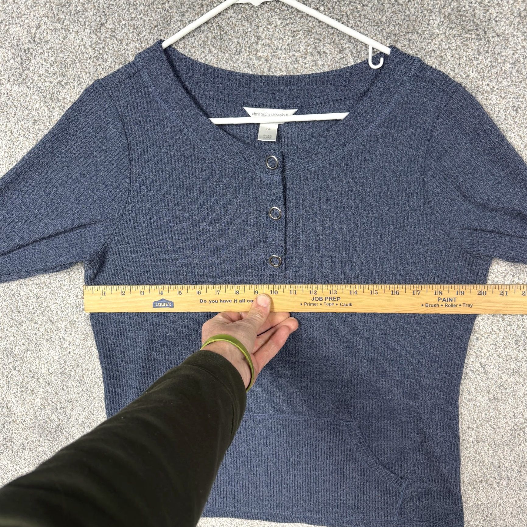 Vintage VINTAGE: No — Christopher & Banks Henley Sweater Womens Petite Blue Knit Waffle-Knit 3/4 Sleeve P/L Casual Sweater Size L / US 10 / IT 46 - 4 Thumbnail