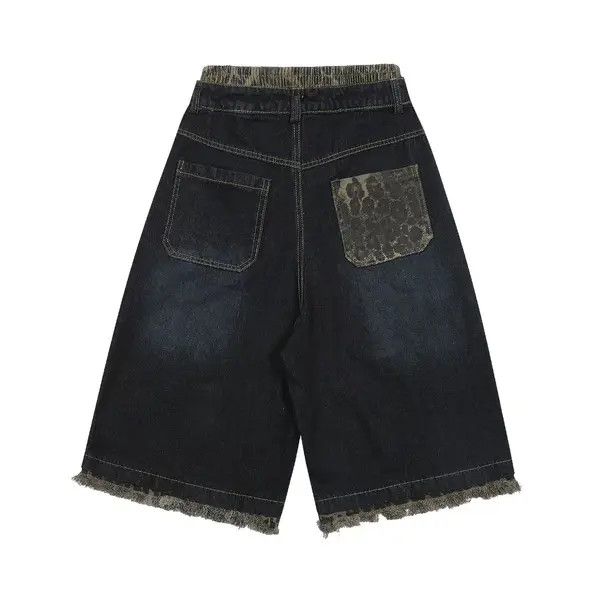 Vintage VIBE Navy Spliced Leopard Print Washed Loose Fit 7/10 Shorts Size US 30 / EU 46 - 4 Thumbnail