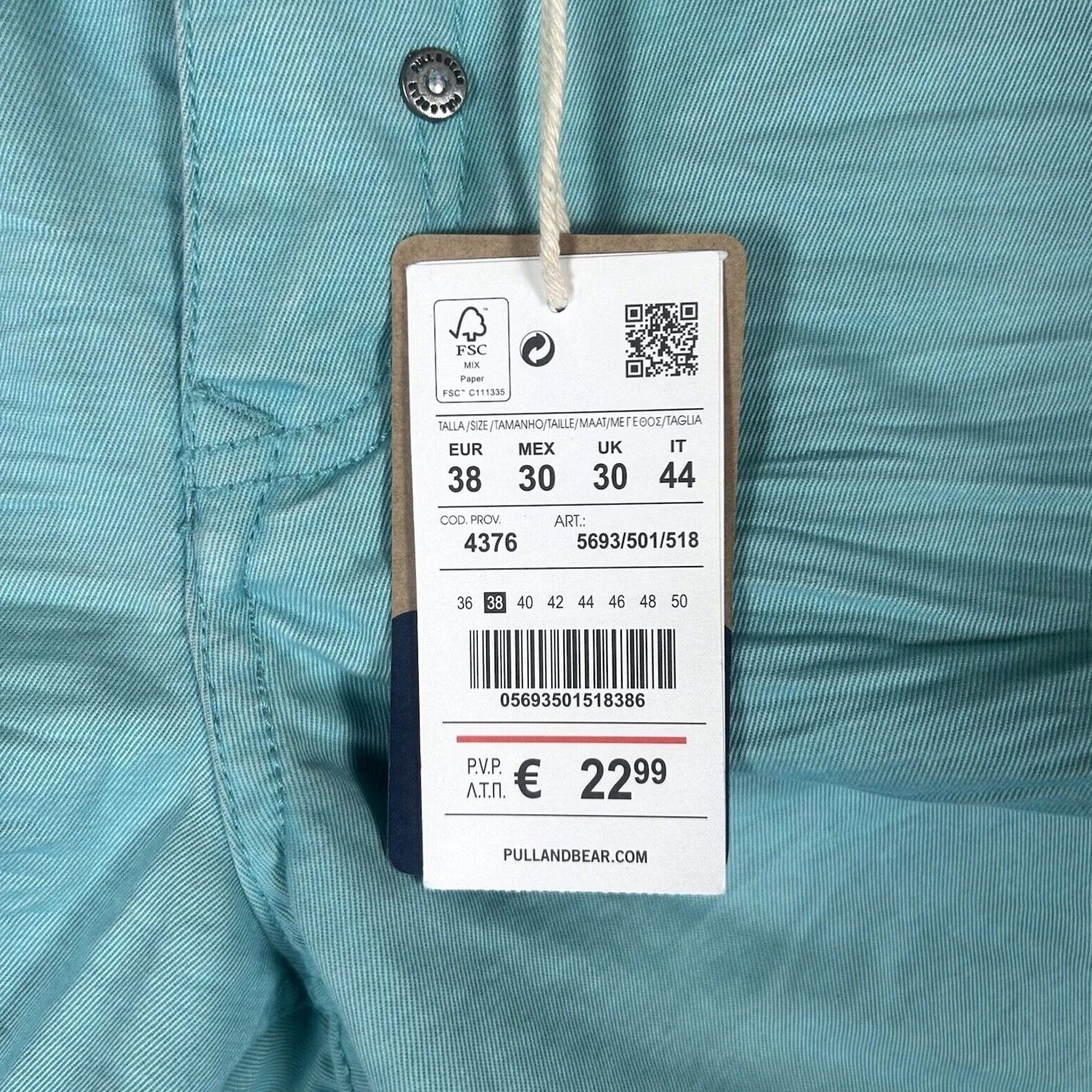 Vintage Pull&Bear Mens Bermuda Shorts 38 Cotton Teal Green Casual NWT Bermuda Shorts Casual Mens Regular Fit Pocketed Zip Closure Size US 38 / EU 54 - 3 Thumbnail