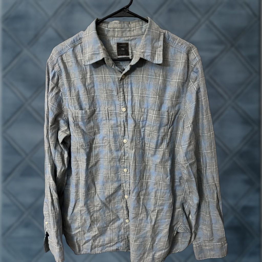 Gap gap men Soft Blue gray Plaid Button shirt Size Large Size US L / EU 52-54 / 3 - 1 Thumbnail