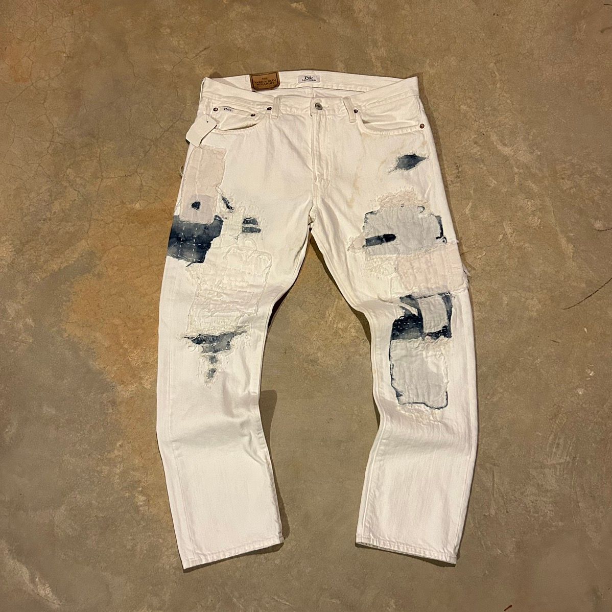 Pre-owned Polo Ralph Lauren X Vintage Crazy Vintage Y2k Polo Ralph Laurent Boro Patchwork Jeans In White