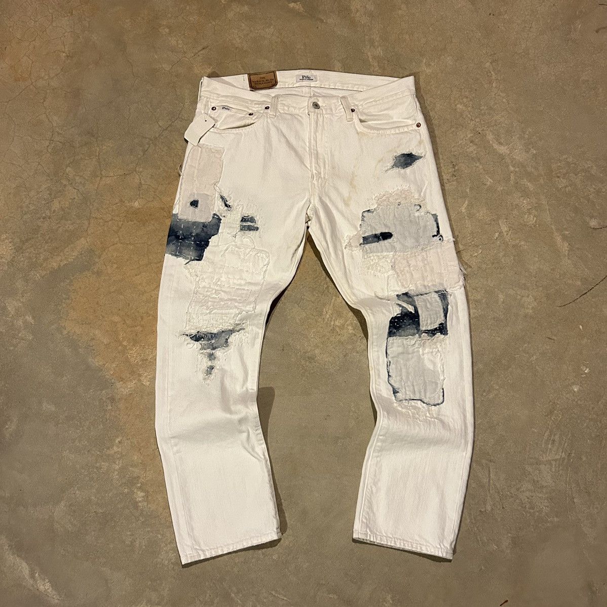 image of Crazy Vintage Y2K Polo Ralph Laurent Boro Patchwork Jeans in White, Men's (Size 34)
