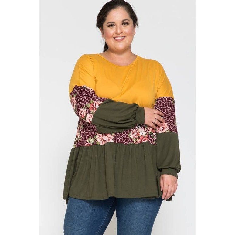 Other Plus Size Color Block Patchwork Long Sleeve Floral & Honeyco Size 3XL / US 20-22 - 1 Preview