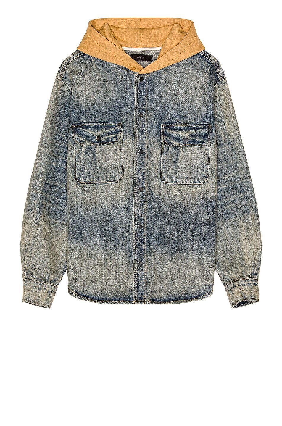 Amiri o1y0525 Logo Denim Hooded Shirt in Light Blue Size US M / EU 48-50 / 2 - 1 Thumbnail