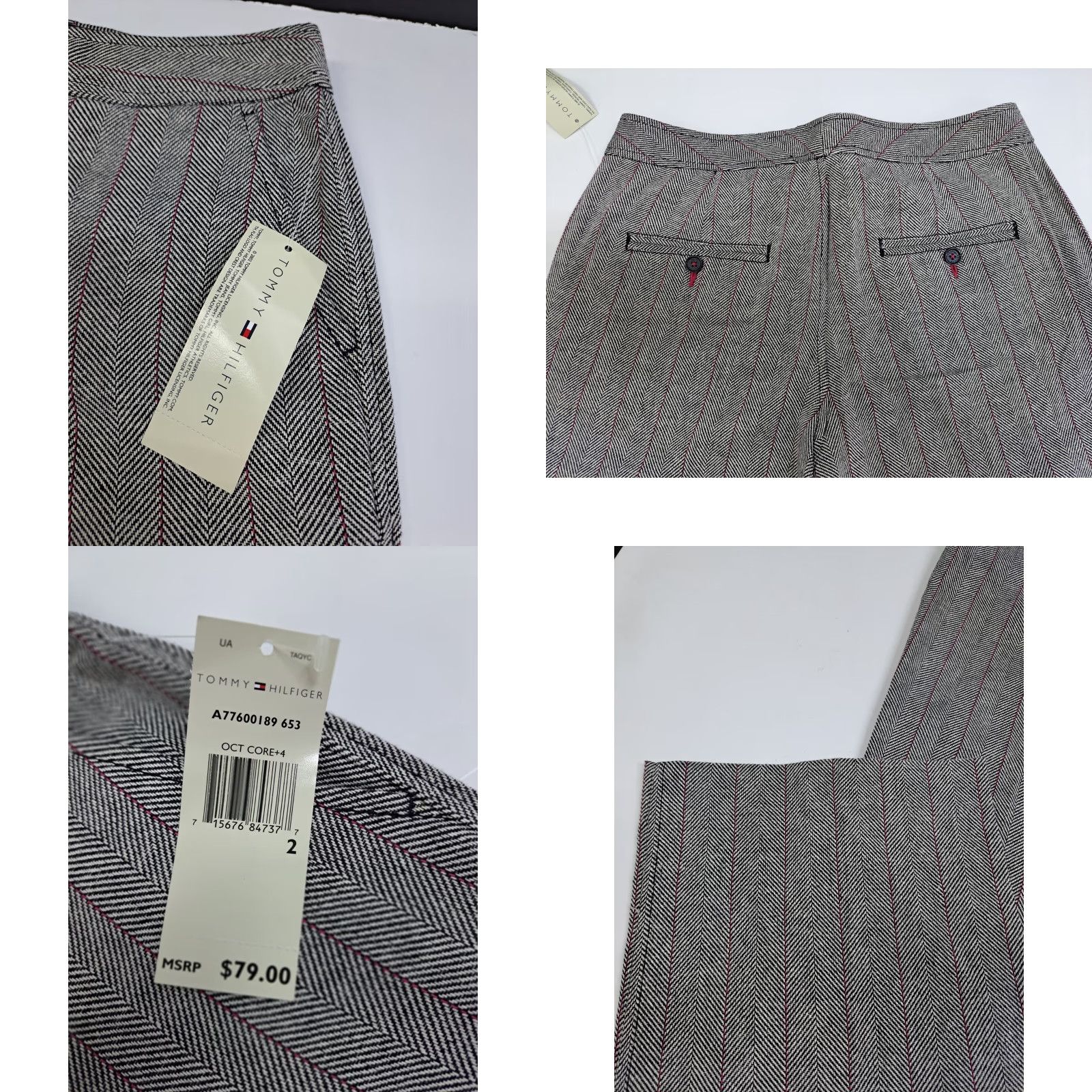 Tommy Hilfiger Tommy Hilfiger Pants Womens Wide-Leg Pin Stripe Black/White/Purple Size 2 30in Inseam Dress Pants Regular WNT/NWT Size 26" / US 2 / IT 38 - 9 Thumbnail