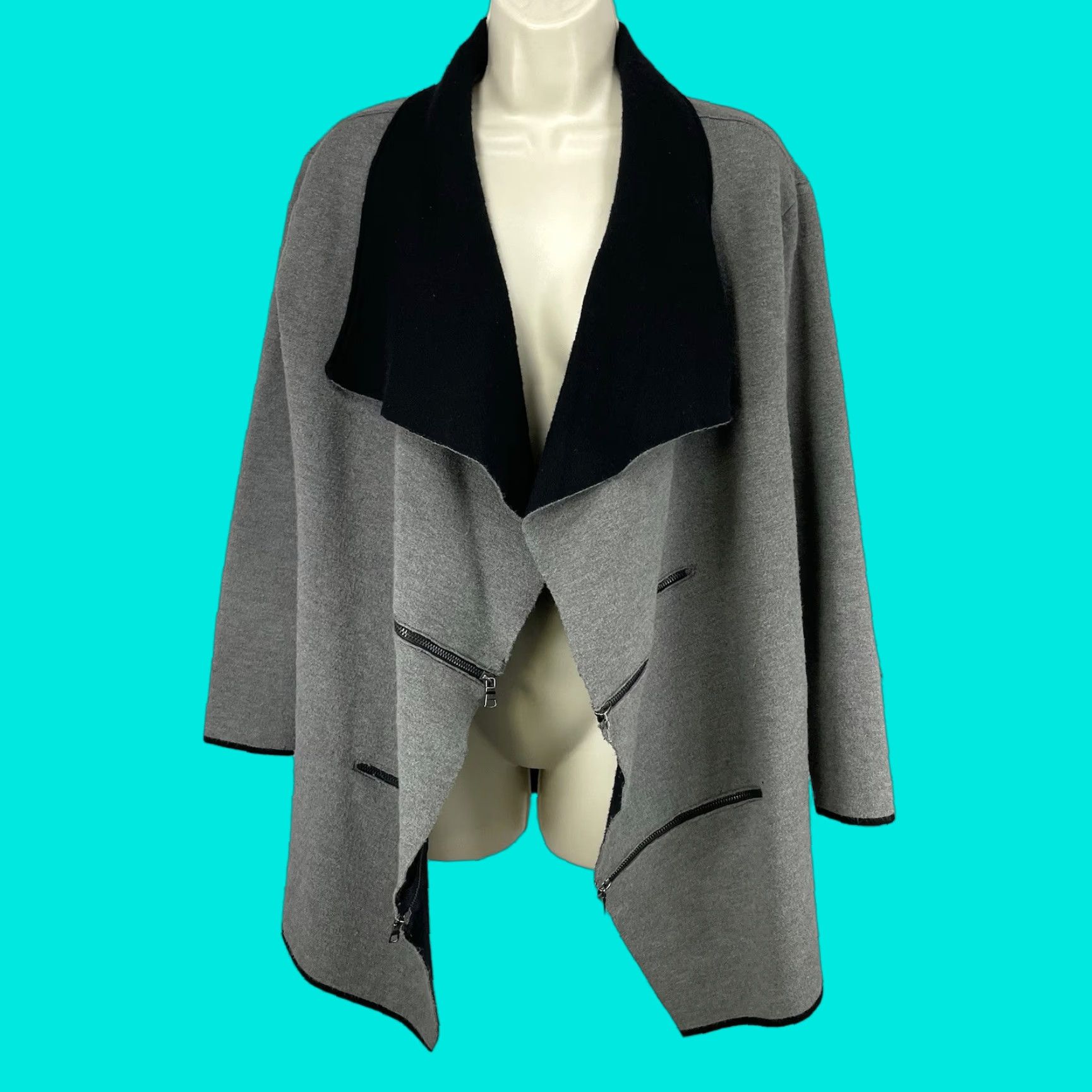 NEIMAN MARCUS Gray Zipper Accent Cardigan Sweater Women Size L Regular Fit Stretch Classic Winter