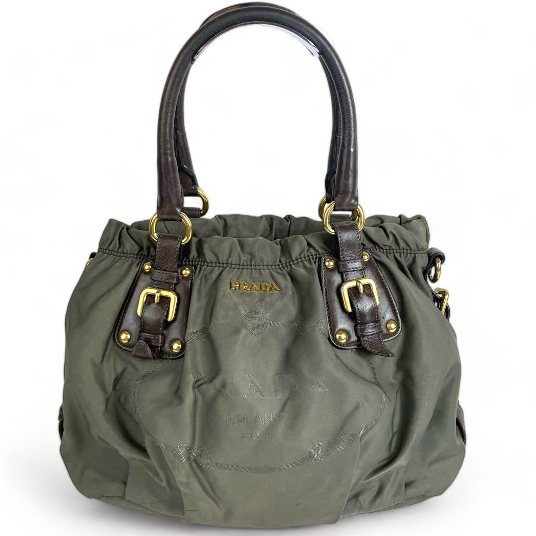 Prada Jacquard Vintage Handbag Moss Green Vintage Leather