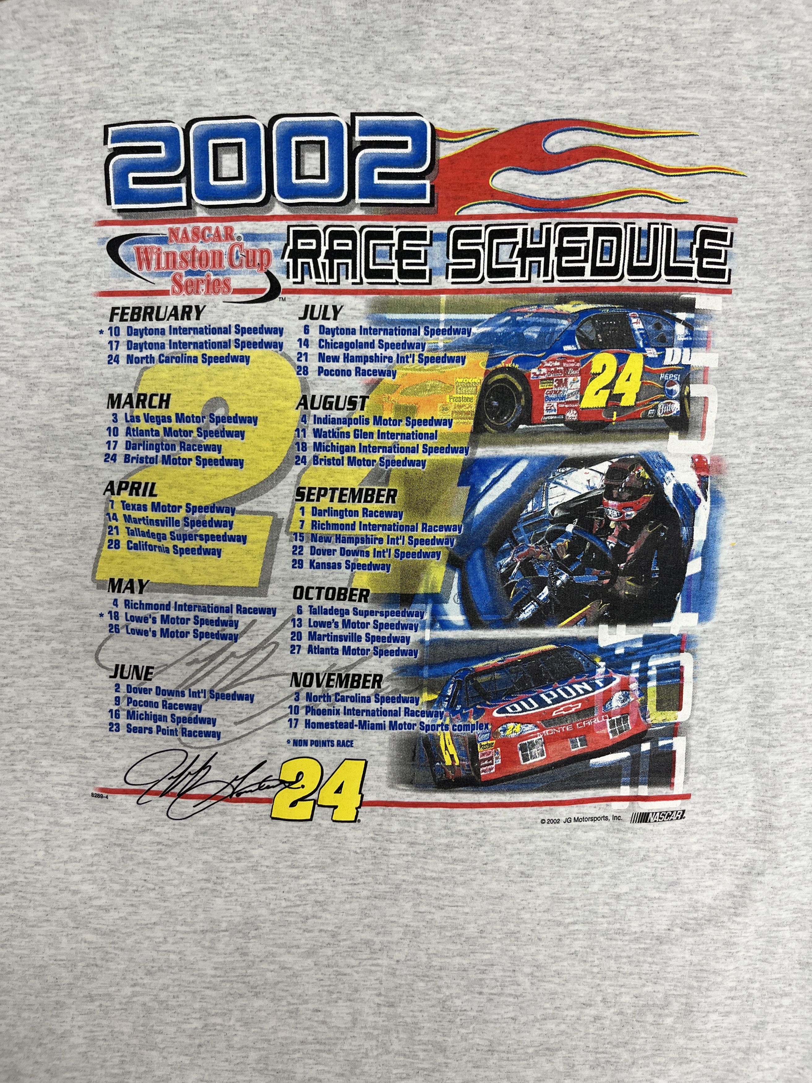 Vintage Jeff Gordon 2002 Race Schedule Vintage Grey T-Shirt Tee Size US L / EU 52-54 / 3 - 5 Thumbnail