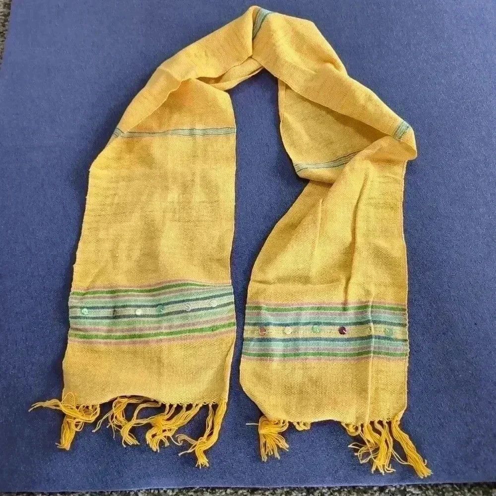 Designer Handmade Woven fringed scarf Signed by artist 9x51 in Size ONE SIZE - 1 Thumbnail
