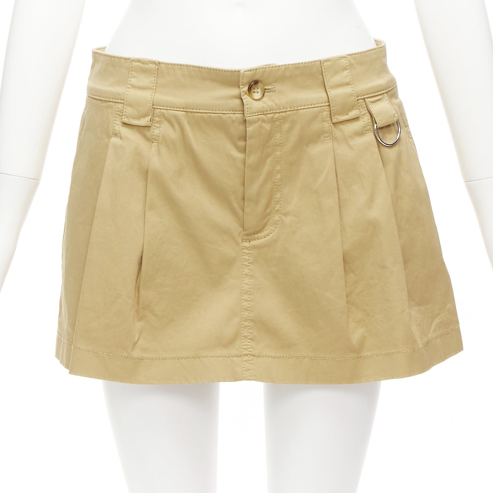 image of Red Valentino Beige Cotton Silver D Ring Pleated Safari Skorts It38 Xs, Women's (Size 26)