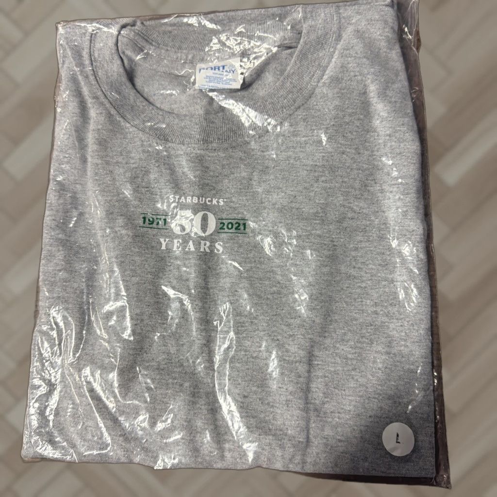 Vintage STARBUCKS OFFICIAL 50th Anniversary T Shirt M Gray Crew Neck Short Sleeve Men Large NEW SEALED Port & Co Size US L / EU 52-54 / 3 - 1 Thumbnail