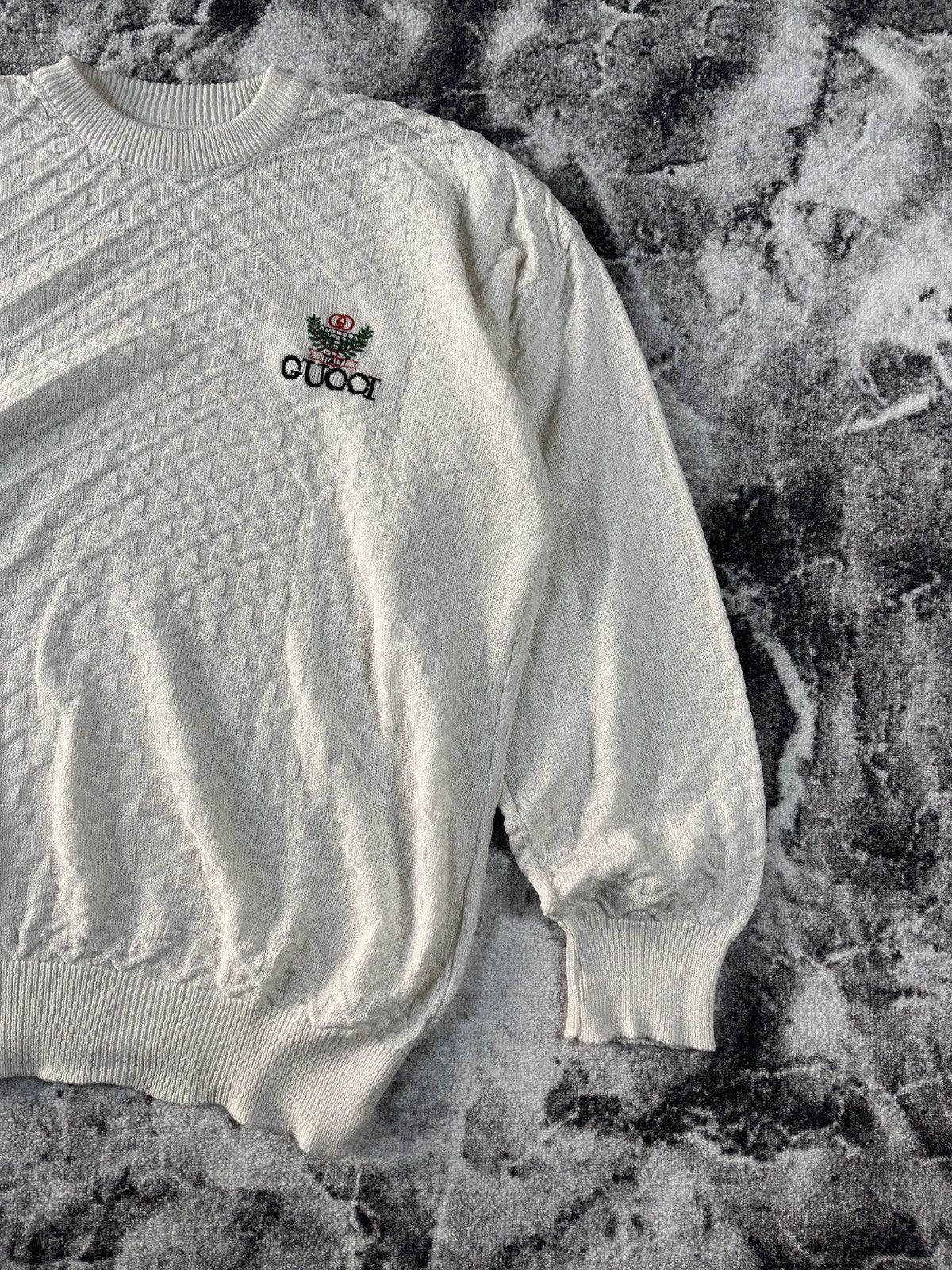 Other Vintage Gucci Style Knit Sweater Logo Embroidery Cream Size US XL / EU 56 / 4 - 3 Thumbnail