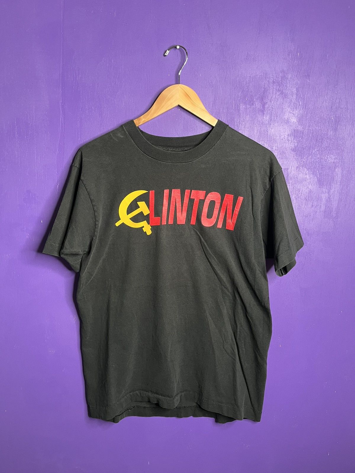 image of Made In USA x Vintage 90's Bill Clinton Soviet Union Faded T-Shirt in Black, Men's (Size Medium)