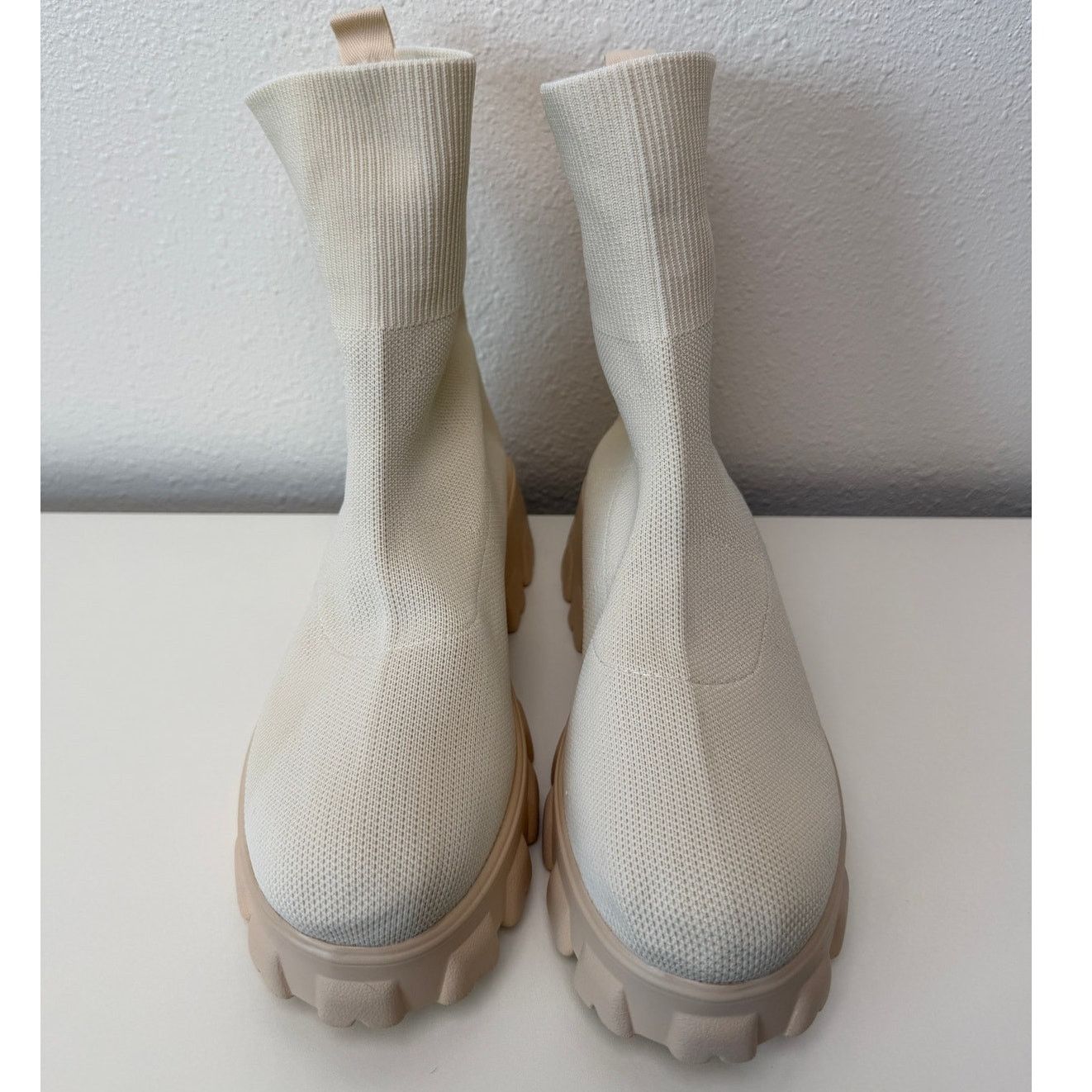 Other Cream Knit Platform Sock Booties Chunky Lug Sole Boots 7 Size US 7 / IT 37 - 1 Thumbnail