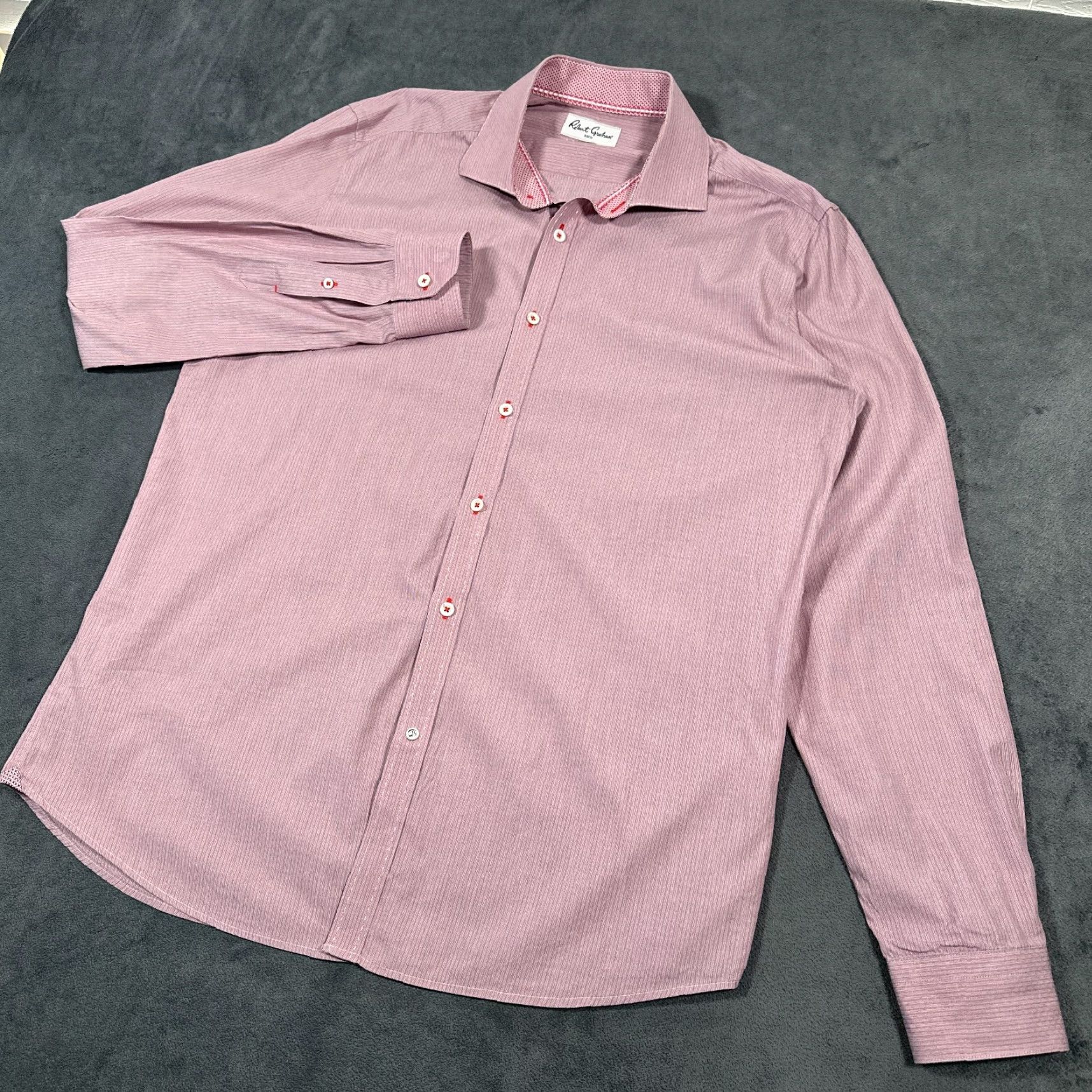 Robert Graham Robert Graham Dress Shirt Mens XL 44 17.5 Red Micro Pinstripe Tailored Fit Casual Business Size US XL / EU 56 / 4 - 2 Thumbnail