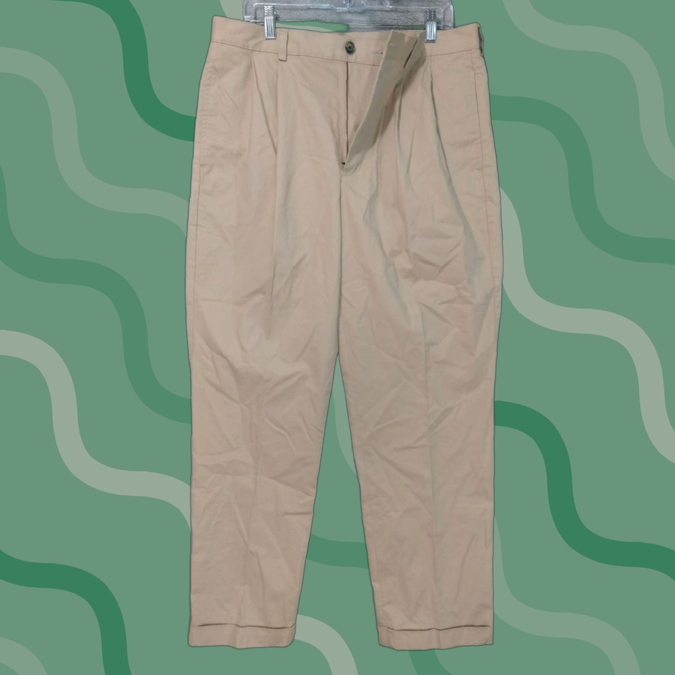 Brooks Brothers Brooks Brothers Mens Chino Pants Regular Classic Beige Cotton 35x32 Tapered Leg Cuffed Pleated Style City Preppy Vintage No Size US 35 - 1 Thumbnail