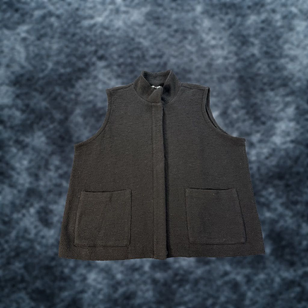 Eileen Fisher VINTAGE Eileen Fisher Cardigan Vest Womens 1X Black Organic Cotton Boucle Knit Textured Knit Sleeveless Collared Plus Size Womens Black Cardigan Vest Size XL / US 12-14 / IT 48-50 - 1 Thumbnail