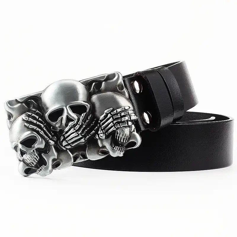 Skulls Deaths Head Skull Buckle Cowskin Leather Belt Grailed