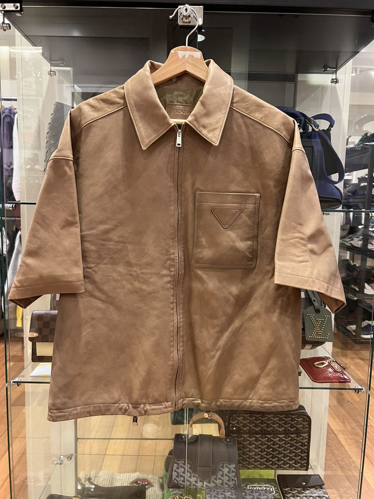 Prada Prada beige leather nappa zip up polo shirt Size US S / EU 44-46 / 1 - 1 Thumbnail