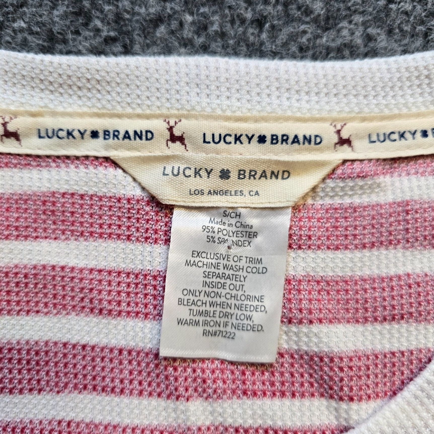 Lucky Brand Lucky Brand Top Womens Size Small Red White Stripe Thermal Henley Long Sleeve Shirt Size S / US 4 / IT 40 - 4 Thumbnail