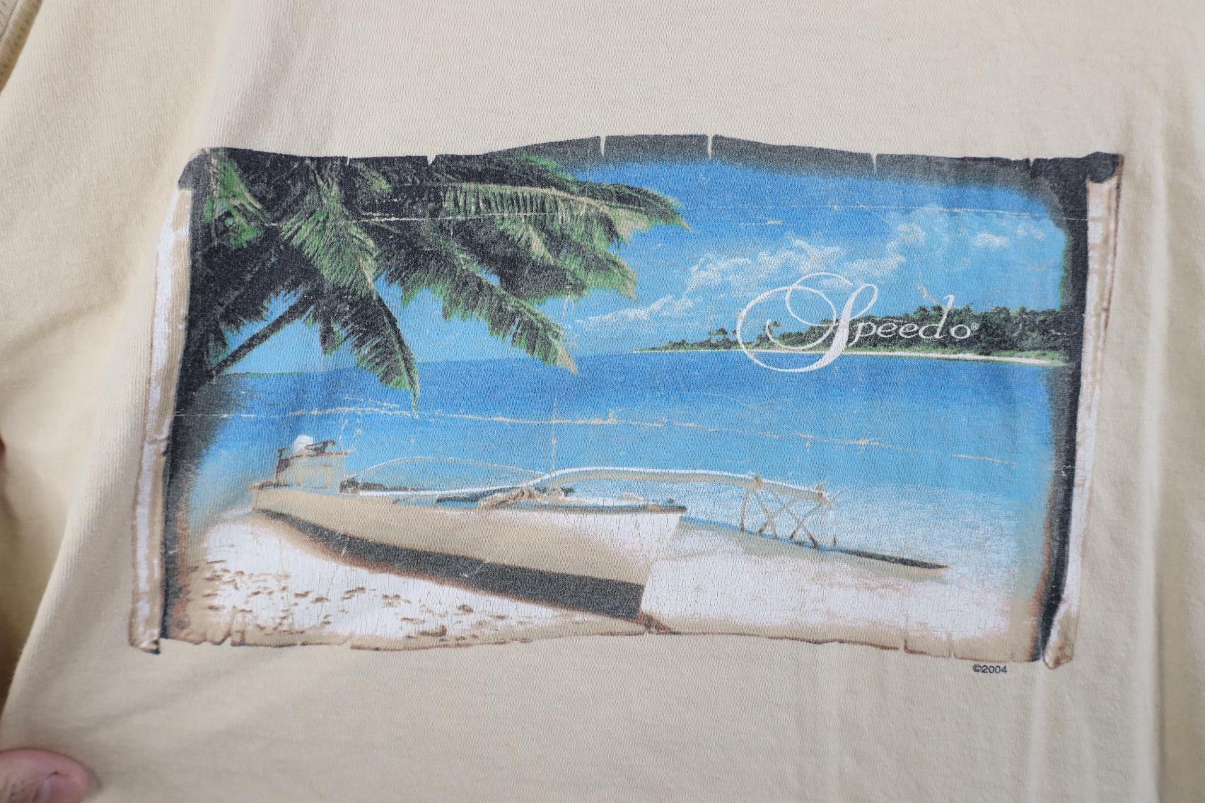 Speedo Vintage Y2K 2004 Speedo Spell Out Beach Island T-Shirt Beige Size US XL / EU 56 / 4 - 10 Thumbnail