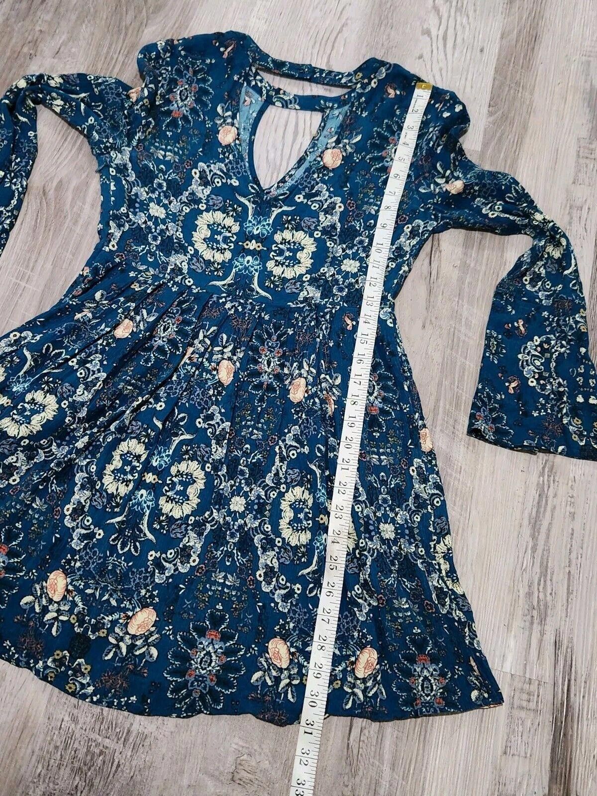 Designer Altar'd State Dress Small Blue High Neck Bell Sleeves Boho Size S / US 4 / IT 40 - 6 Thumbnail