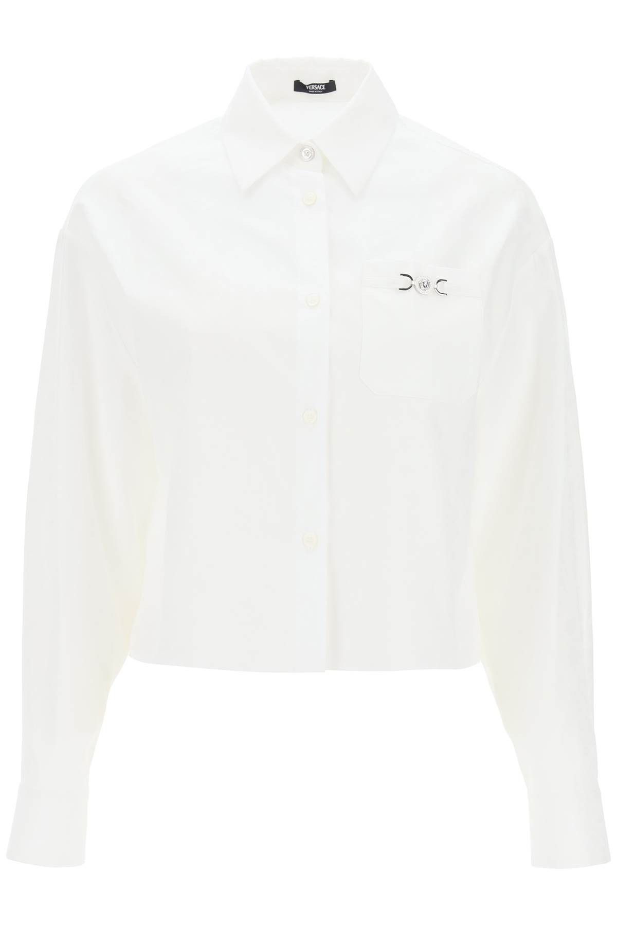 image of Versace Barocco Cropped Shirt in Optical White, Women's (Size XS)