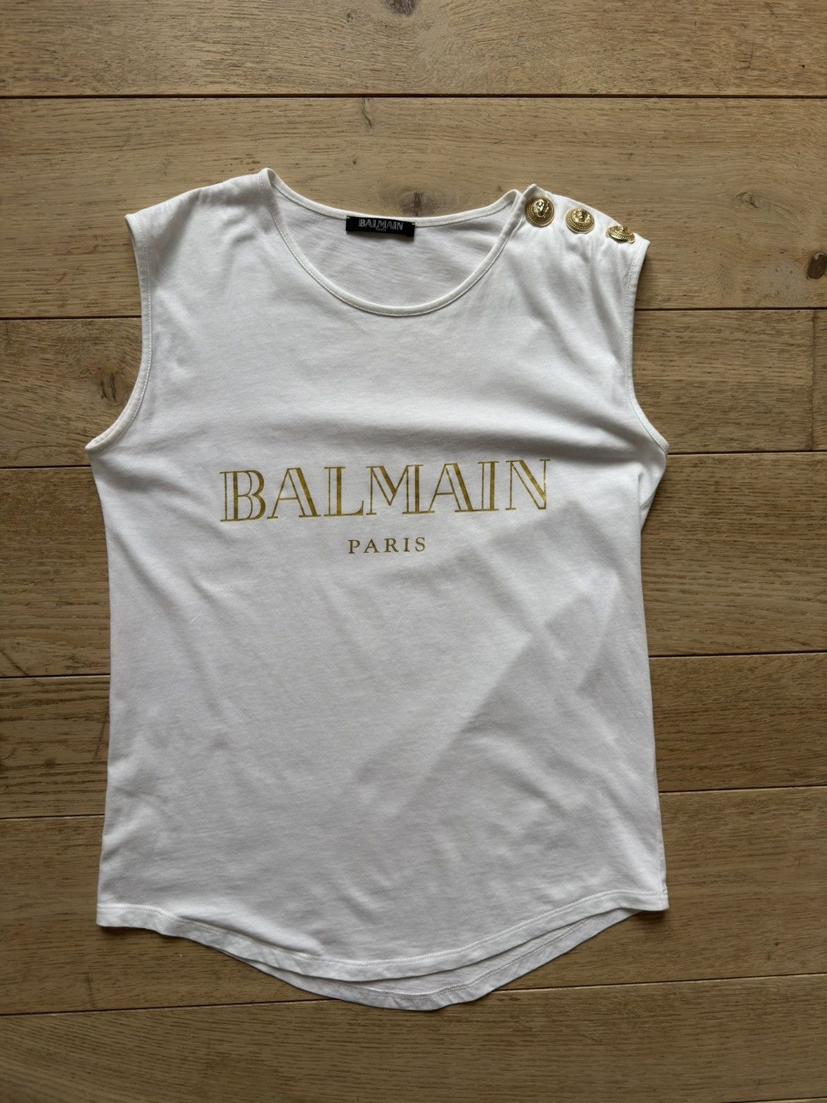 Balmain Balmain White Gold Logo Lion Shoulder Button Sleeveless tee Size S / US 4 / IT 40 - 6 Thumbnail
