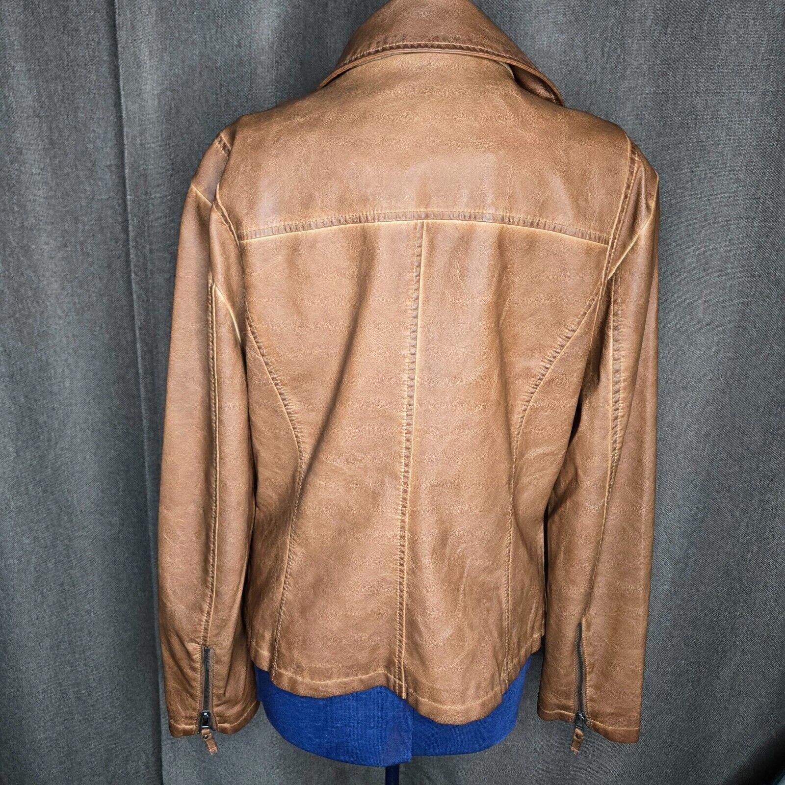 Designer MAX STUDIO Womens Large Tan Cognac Faux Leather Jacket C2 Size L / US 10 / IT 46 - 3 Thumbnail