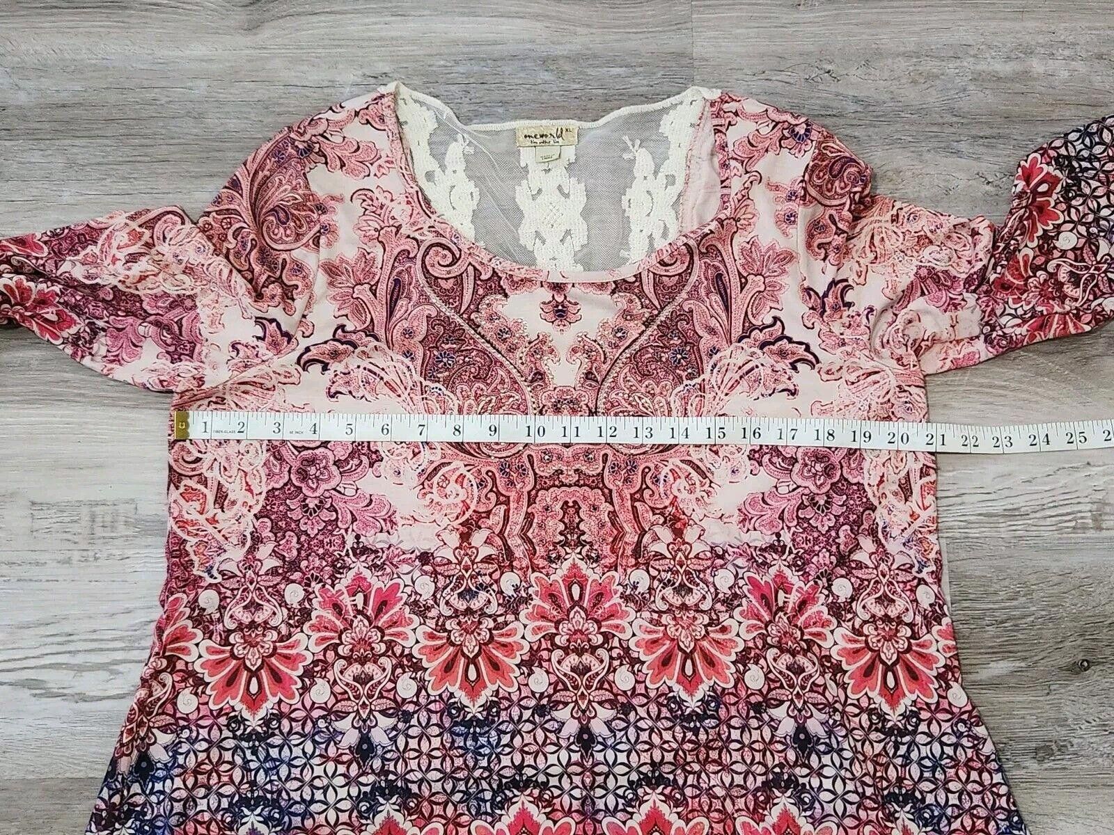 Designer One World Top Extra Large Boho Hippie Lace 3/4 Sleeves Pink Size XL / US 12-14 / IT 48-50 - 5 Thumbnail