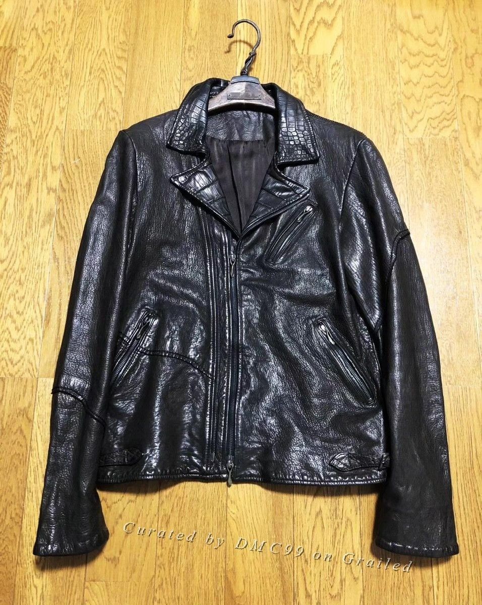 14th Addiction Black Crocodile Collar Double Rider Jacket | Grailed