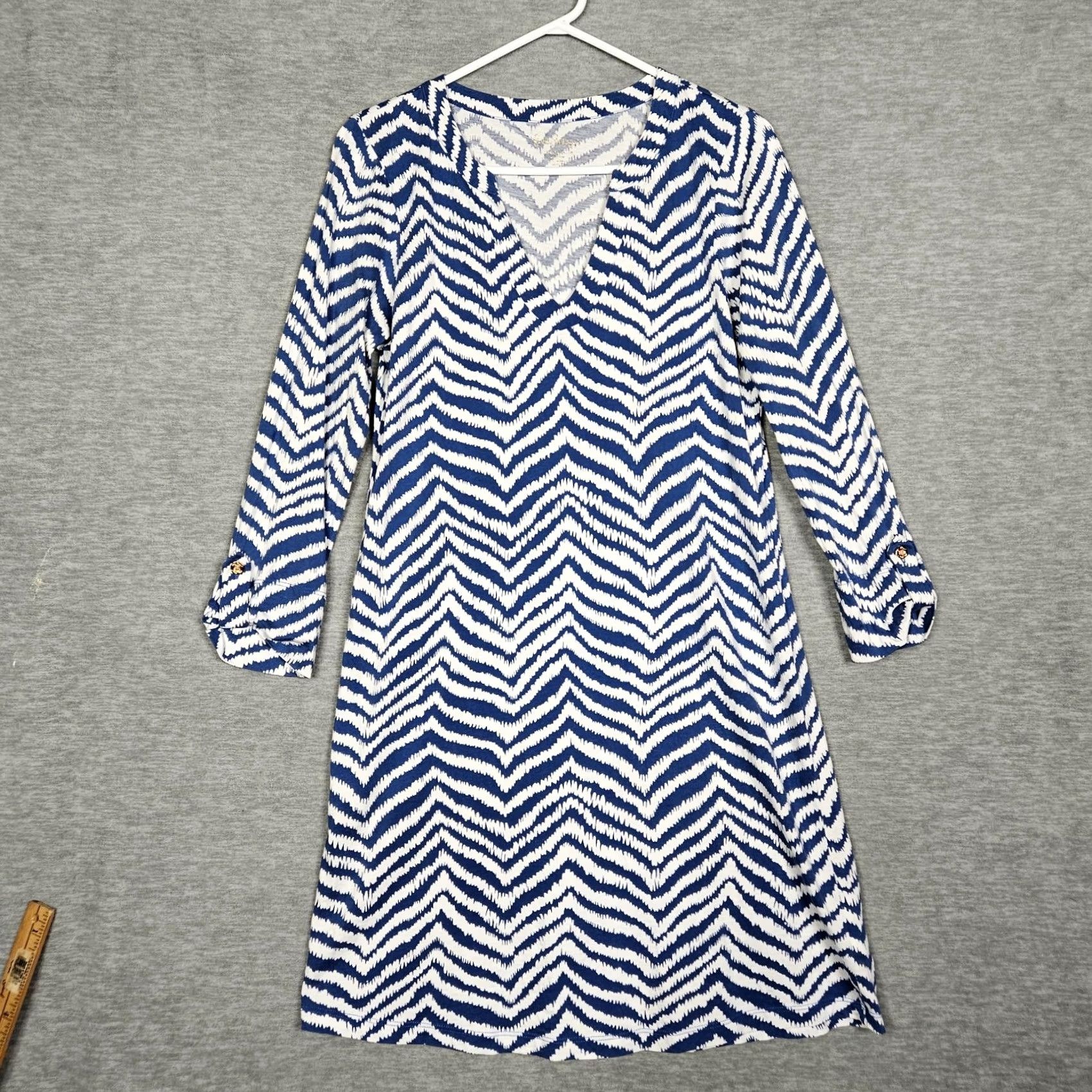 Lilly Pulitzer Lilly Pulitzer Blue Printed V-neck Stripes Women's Pima Cotton Casual Dress Sz M Size M / US 6-8 / IT 42-44 - 2 Thumbnail