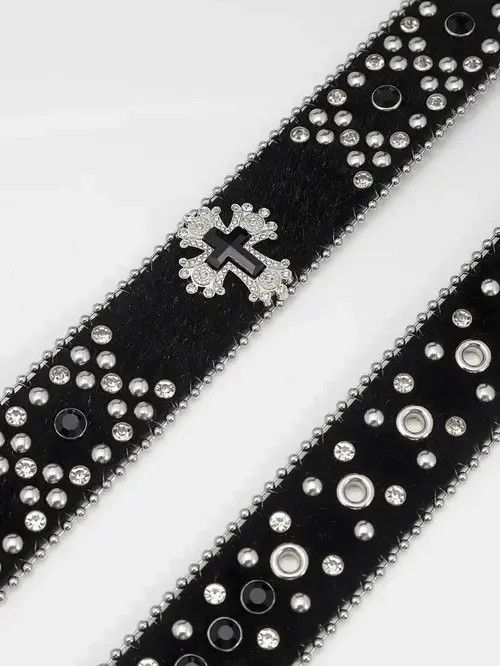 VIBE Dazzling Rhinestone Belt PU Leather Belt Size ONE SIZE - 4 Thumbnail