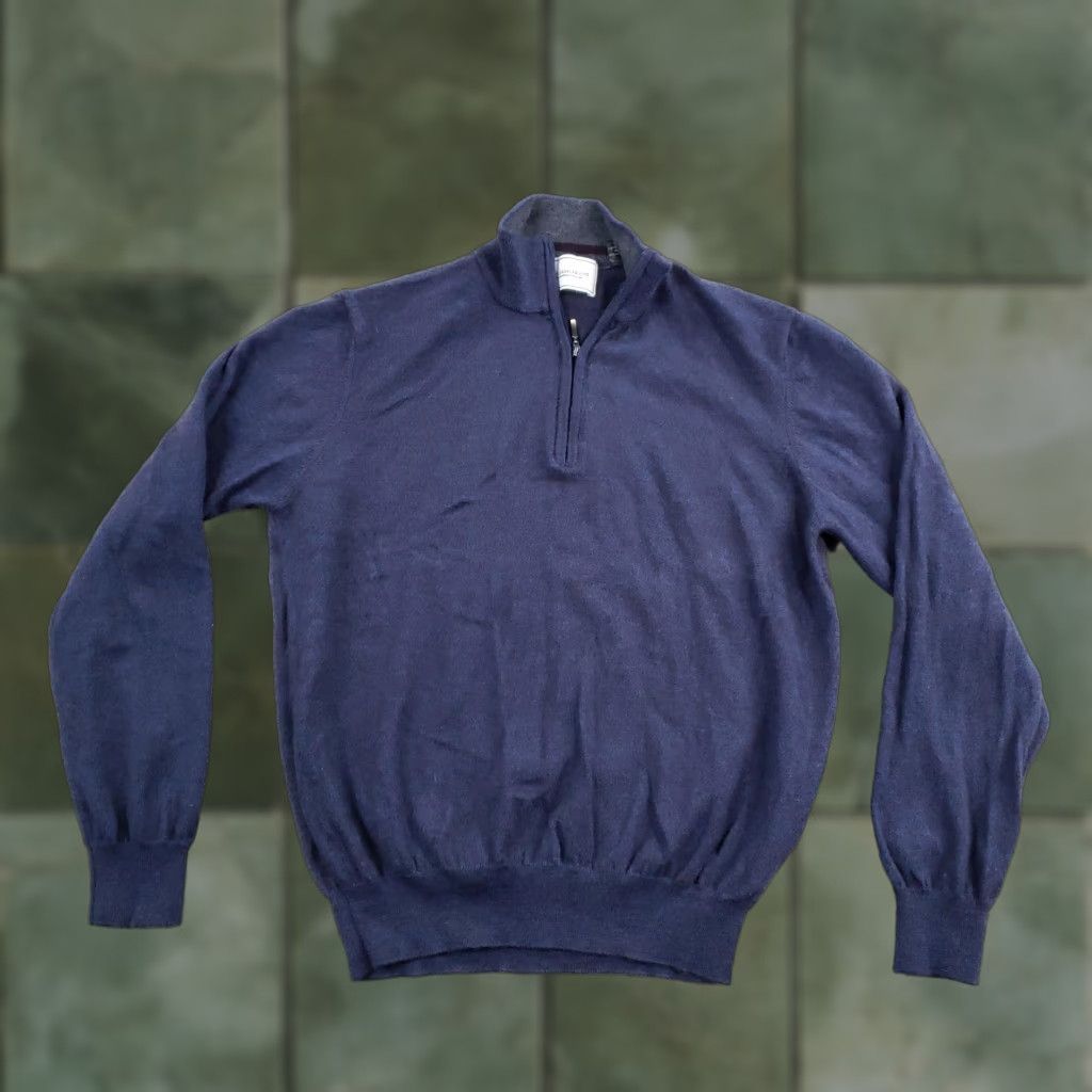 Vintage Williams & Kent Sweater Mens Medium Blue Merino Wool 1/4 Zip Mock Neck Pullover Size US M / EU 48-50 / 2 - 1 Thumbnail