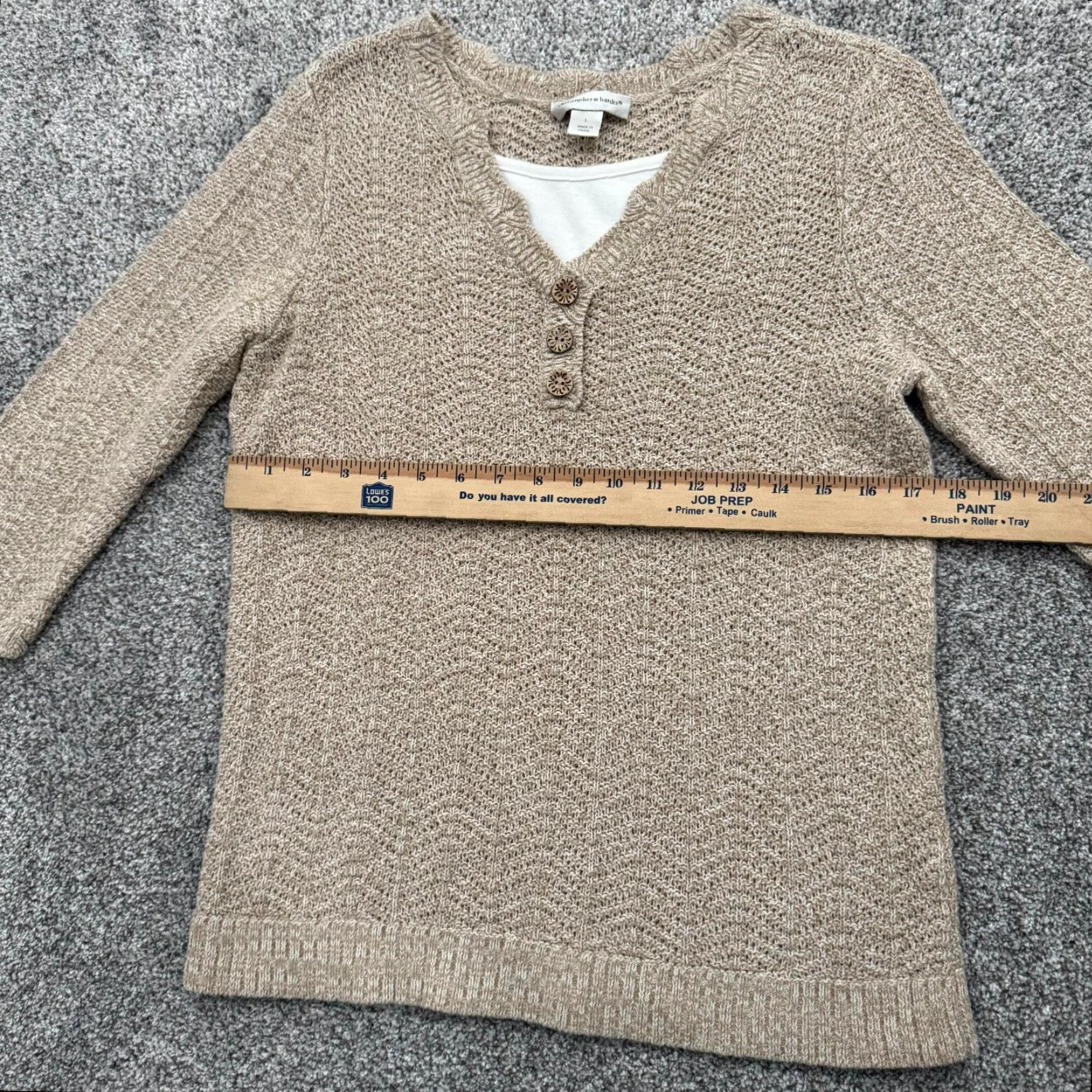 Vintage Christopher & Banks Open Knit Sweater Large Women Pullover Round Neck 3/4 Sleeve Beige Cotton Ramie Crochet Vintage No Bohemian Grandmacore Size L / US 10 / IT 46 - 4 Thumbnail