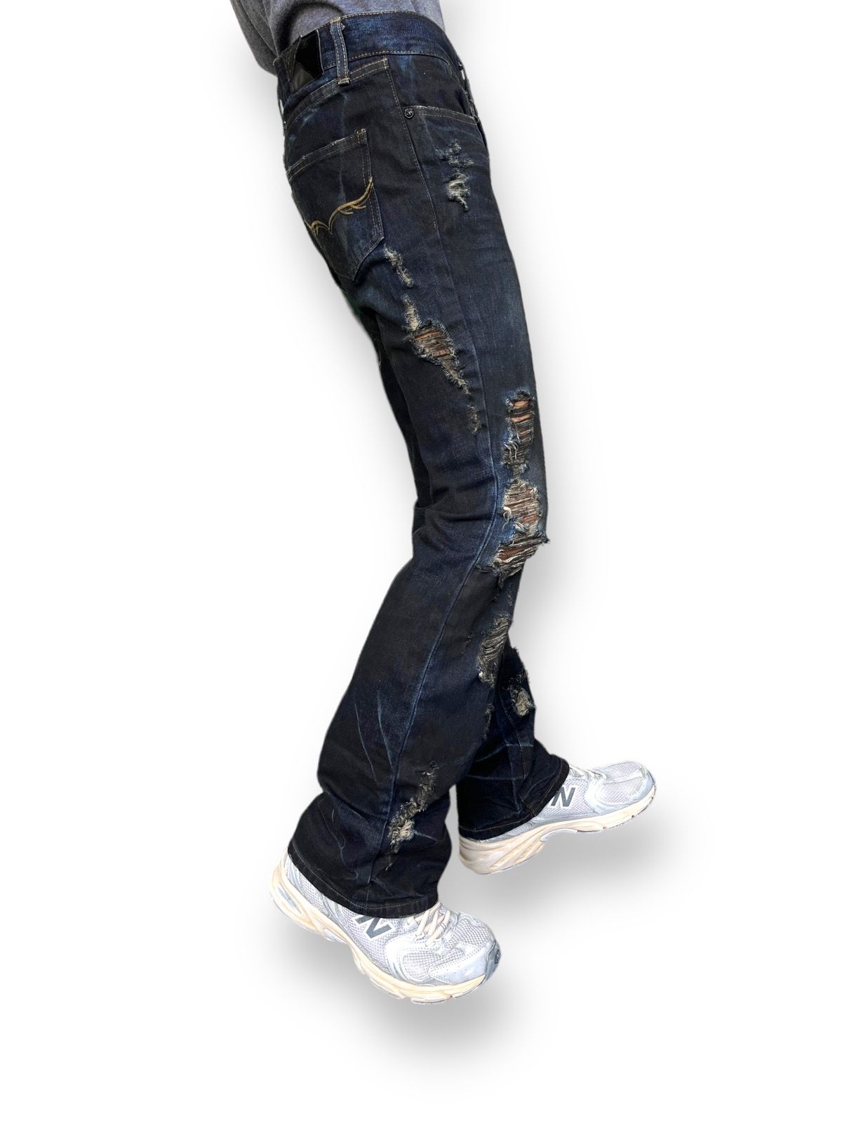 Pre-owned Distressed Denim X Gostar De Fuga Skinny Flare! Fuga Indigo Ripped Denim Low Rise Pants In Blue