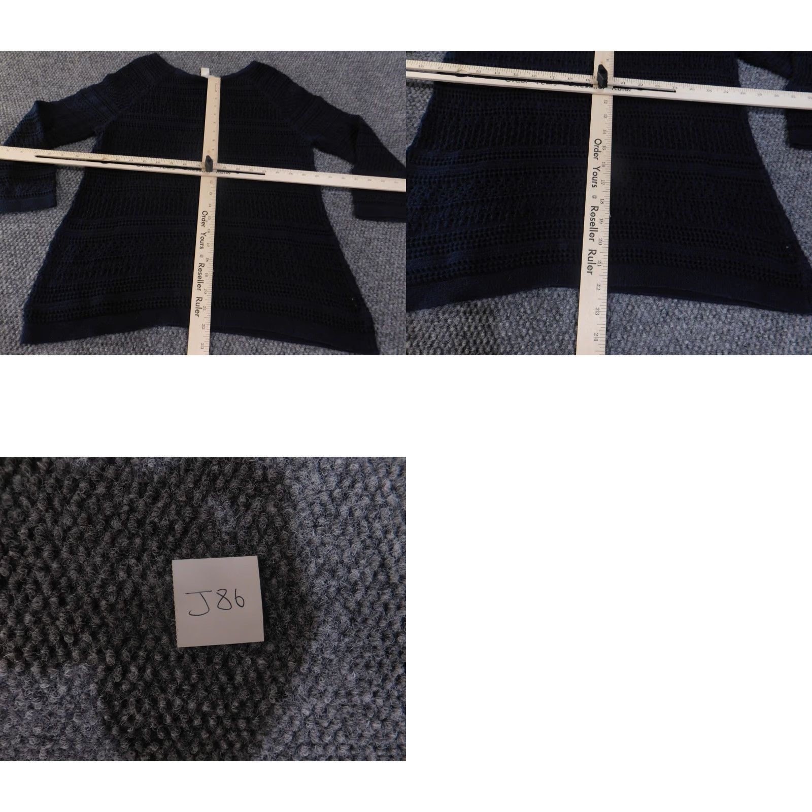 Loft LOFT Sweater Women Large Navy Blue Open Knit 3/4 Sleeve Pullover Crewneck 100% Cotton Crochet Accents Womens Size L / US 10 / IT 46 - 9 Thumbnail