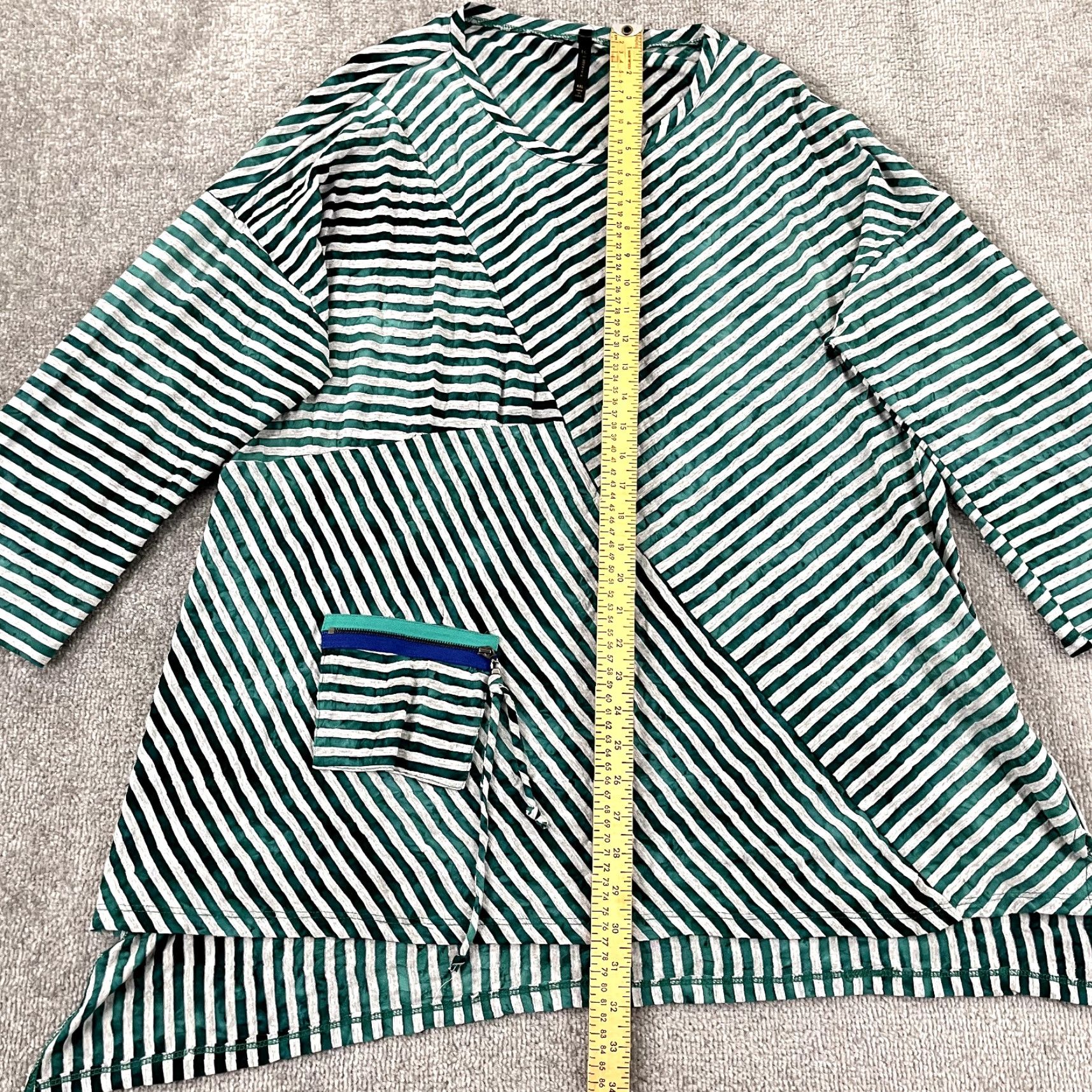 Vintage IC by CONNIE K Womens 2XL Green Gray Striped Tunic Top Asymmetric Pocket Stretch Size XXL / US 16-18 / IT 52-54 - 3 Thumbnail