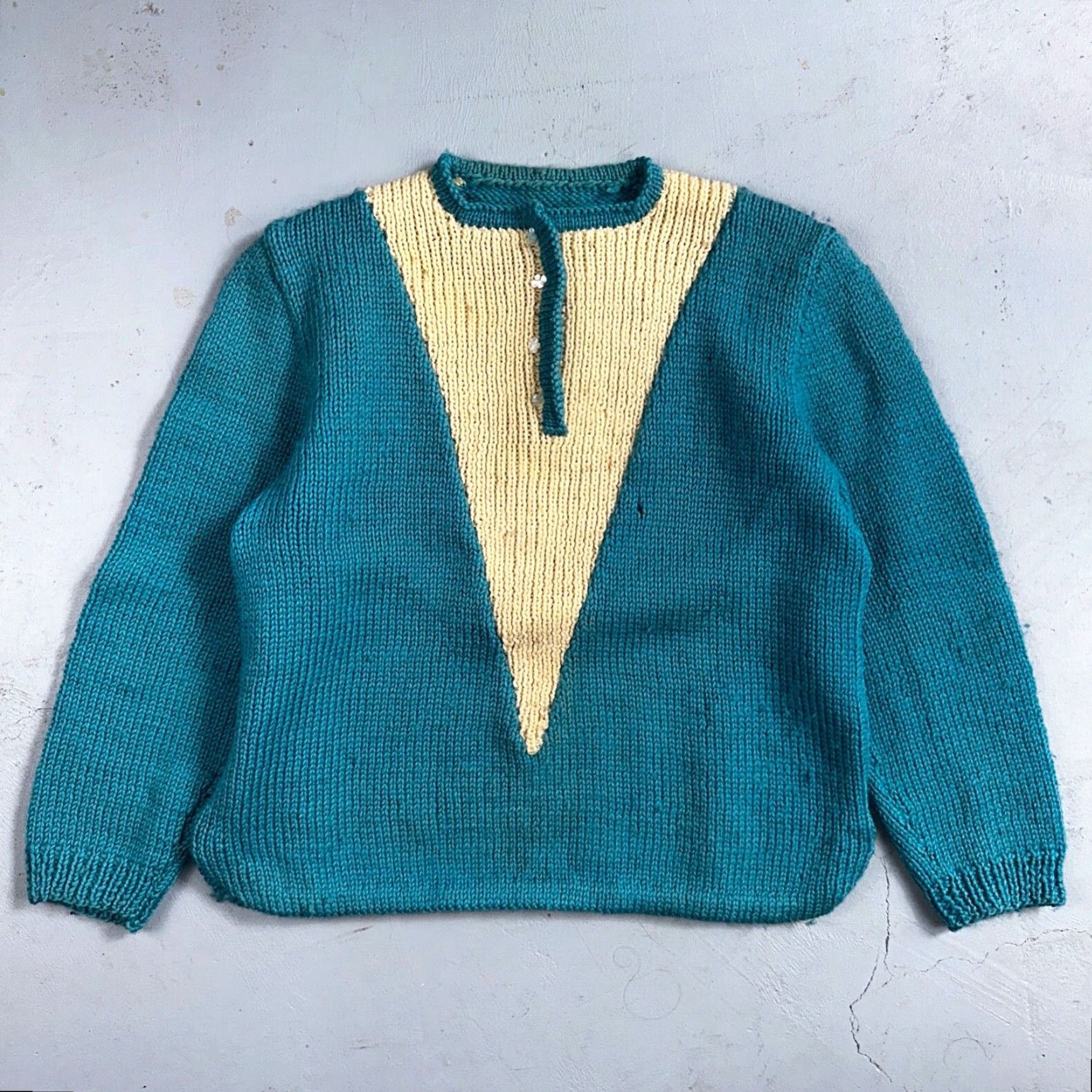 Vintage VINTAGE 1960s Handmade Blue Cable Sweater Rockabilly Women’s Medium Size M / US 6-8 / IT 42-44 - 2 Thumbnail