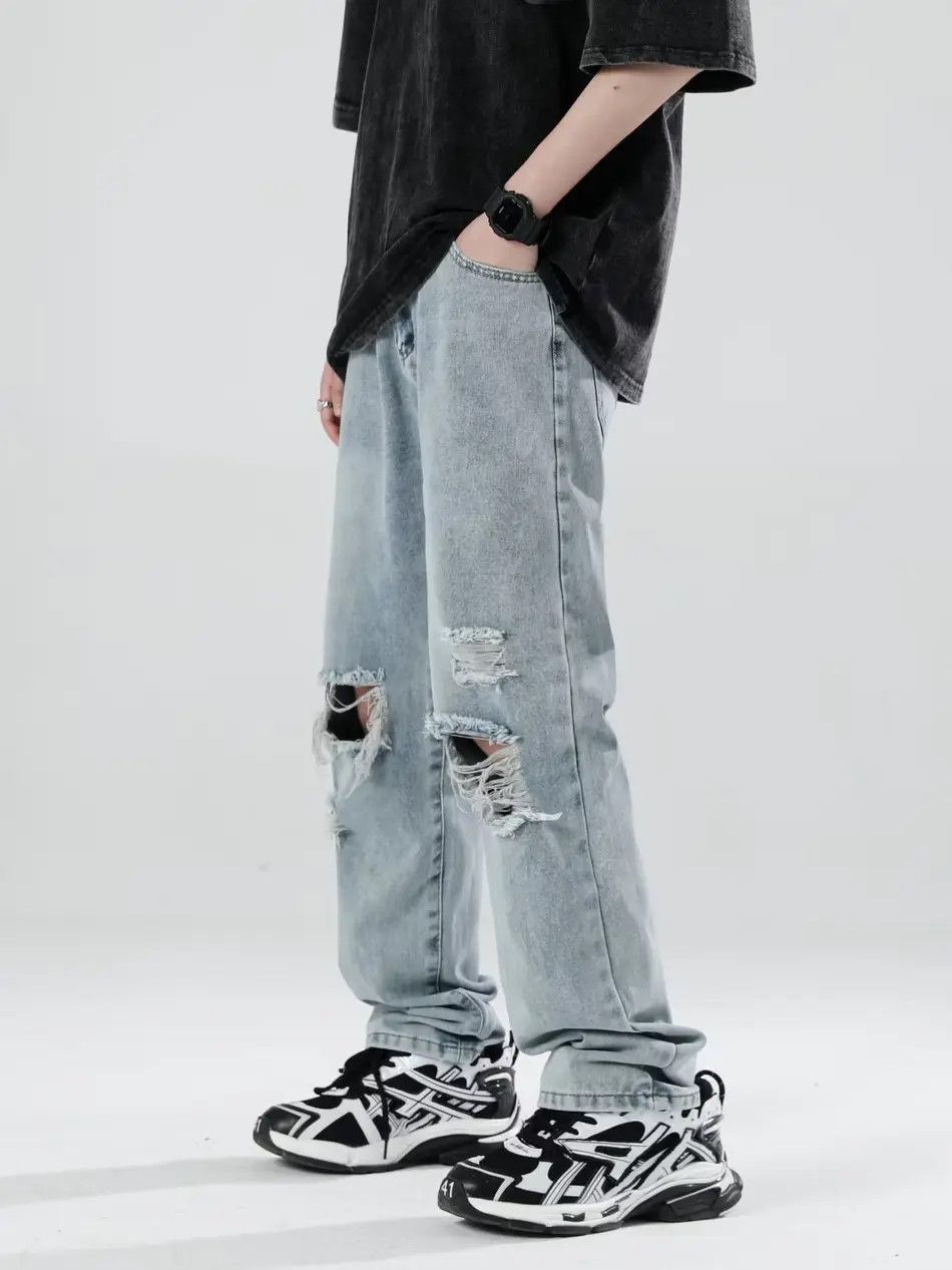 Japanese Brand Retro loose ripped straight leg jeans Size US 28 / EU 44 - 4 Thumbnail