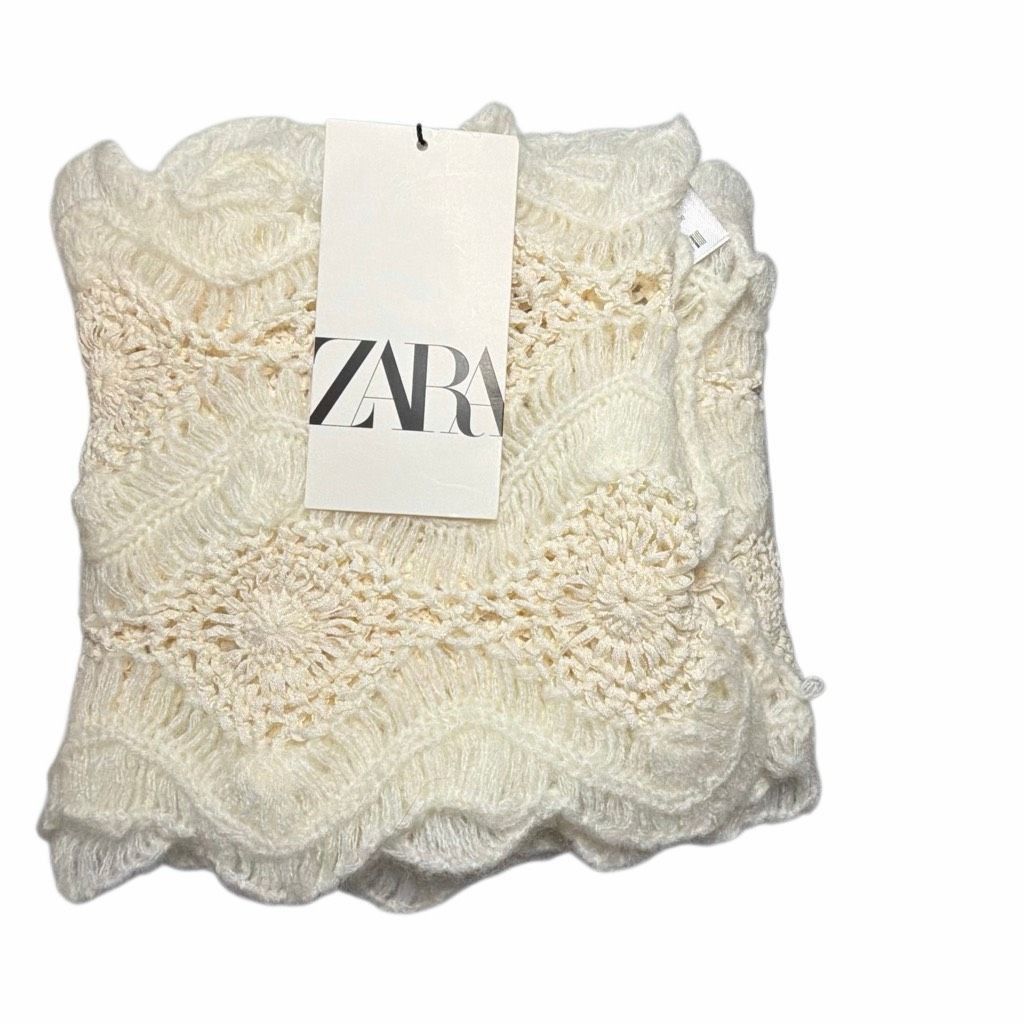 Zara NWT Zara Limited Edition Crochet Knit Scarf Ecru – 96” Long Size ONE SIZE - 10 Thumbnail